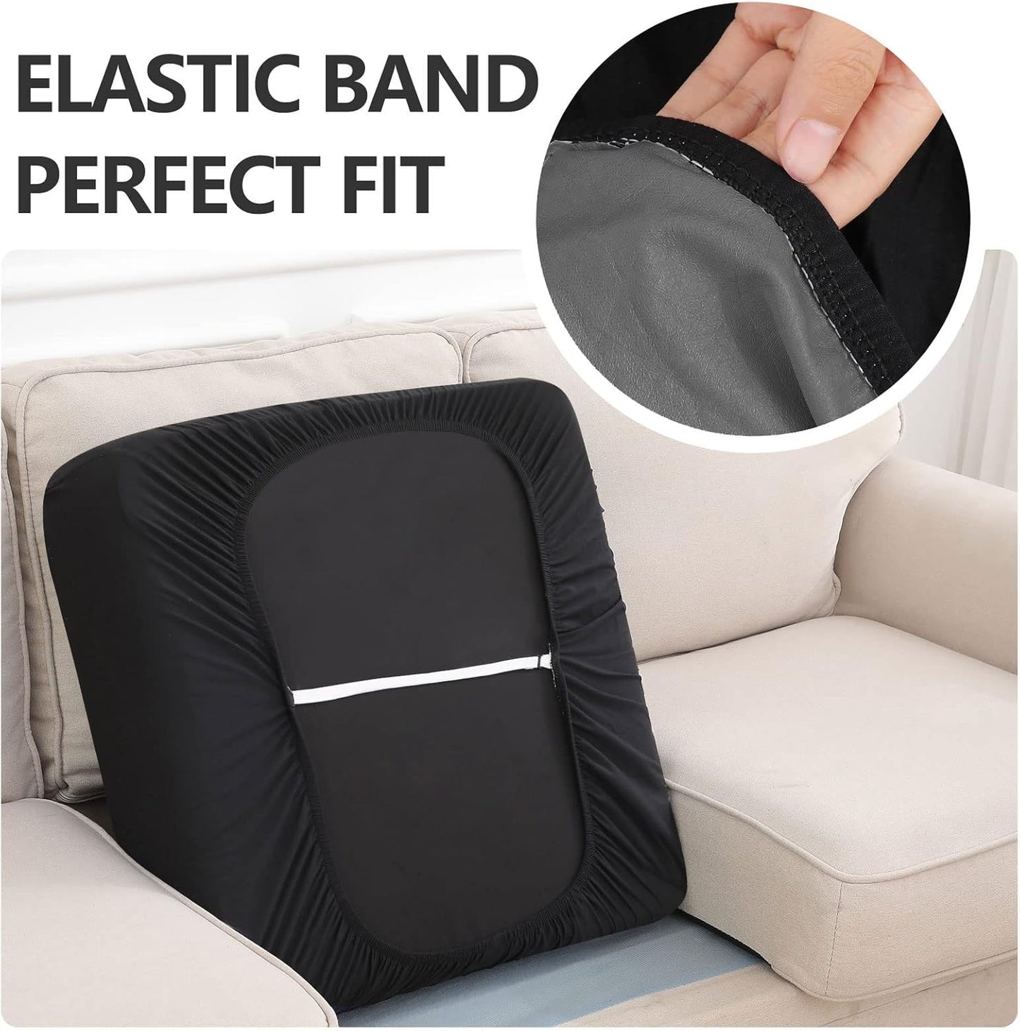 hyha Waterproof Couch Cushion Covers, Stretch Sofa Couch Seat Slipcover for Dog Washable, Non-Slip Waterproof Outdoor Cushion Covers for Patio Furniture Replacement (1 Piece for Large, Black)