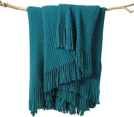 lifein Throw Blanket for Couch, Soft Boho Decor Bed Throw,Cozy Teal Knitted Chenille Small Farmhouse Lightweight Throw for Spring(Teal,50 * 60")