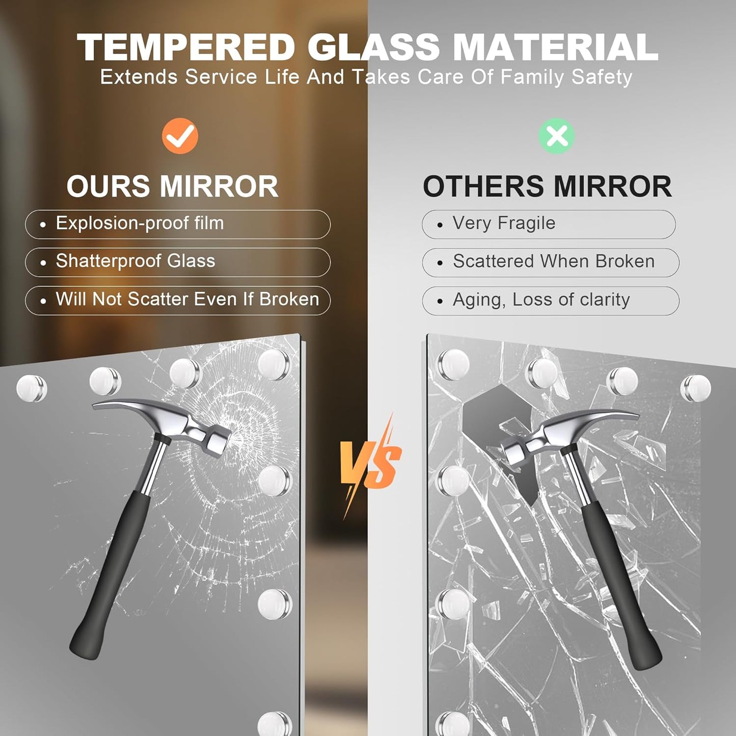 Hasipu LED Bathroom Mirror with Lights, 59" x 28" Hollywood Wall-Mounted Bathroom Mirror with 24 Dimmable Bulbs, 3 Colors Modes, Touch Control, Anti-Fog, Memory Function, Shatter-Proof, ETL Listed