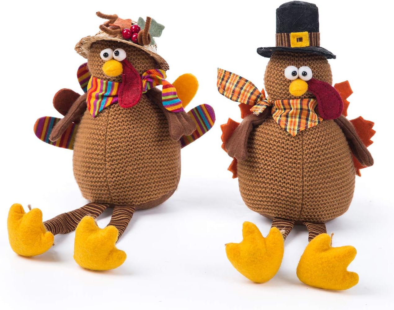 Ogrmar 2 Pack Stuffed Turkey Couple Doll Thanksgiving Tabletop Decoration Exquisite Handmade Turkey Doll Kit for Autumn Fall Thanksgiving Home Decor