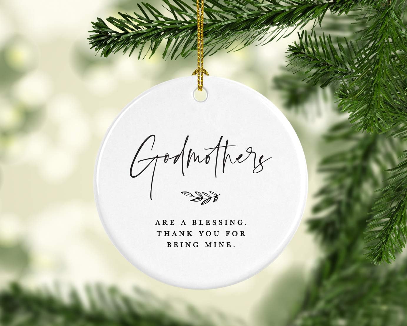 Andaz Press Round Ceramic Porcelain Christmas Tree Ornament Keepsake Collectible Godmother Gift, Godmothers are a Blessing. Thank You for Being Mine. Antique Handdrawn, 1-Pack