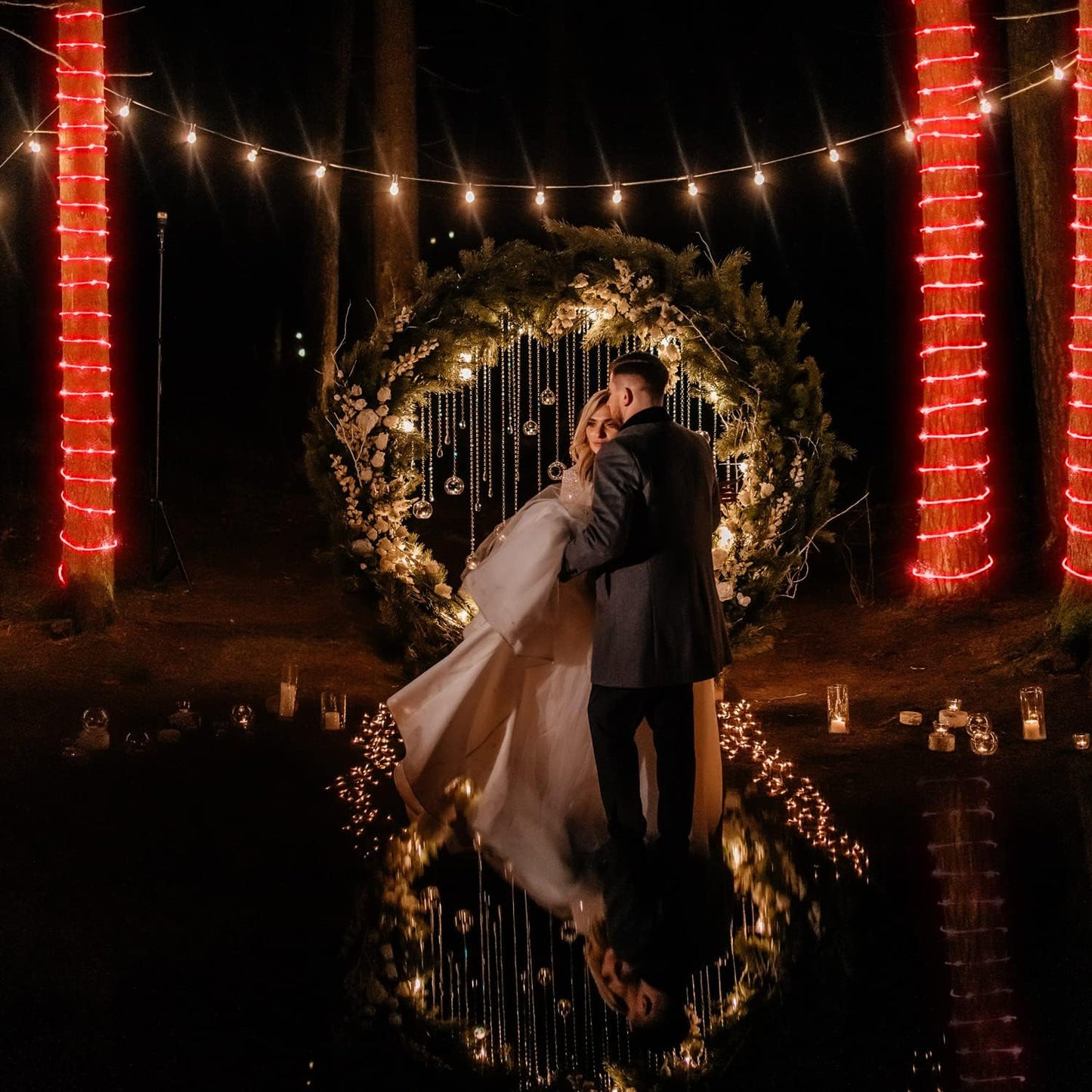 JMEXSUSS Solar Rope Lights, 2 Pack 100 LED 33ft 8 Modes Solar Rope Lights Outdoor Waterproof Red LED Christmas Light for Tent Gazebo, Trampoline, Walkway, Pool Decor(Red)