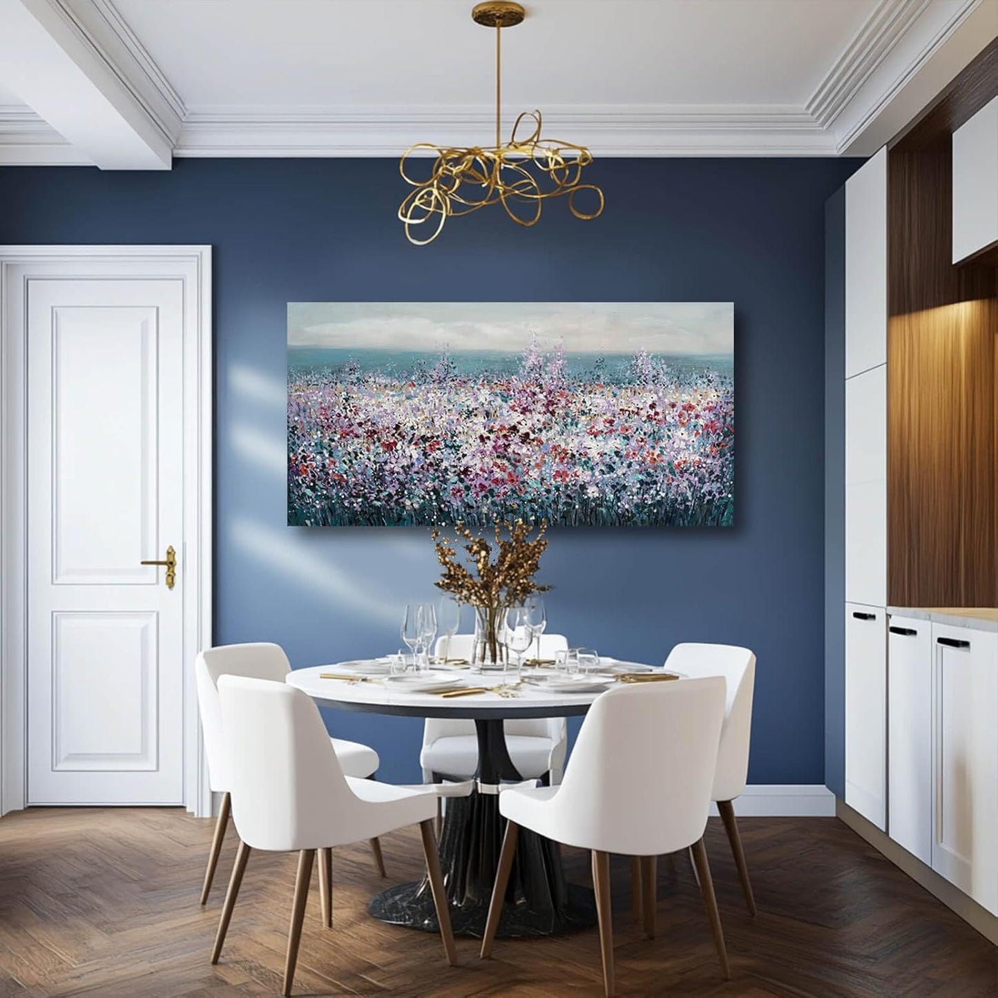 CHUDANHAO Purple and White Wildflowers Wall Paintings Ocean Wall Decor for Bedroom Seascape Painting Art Dining Room Hotel Decorations 24"x48"