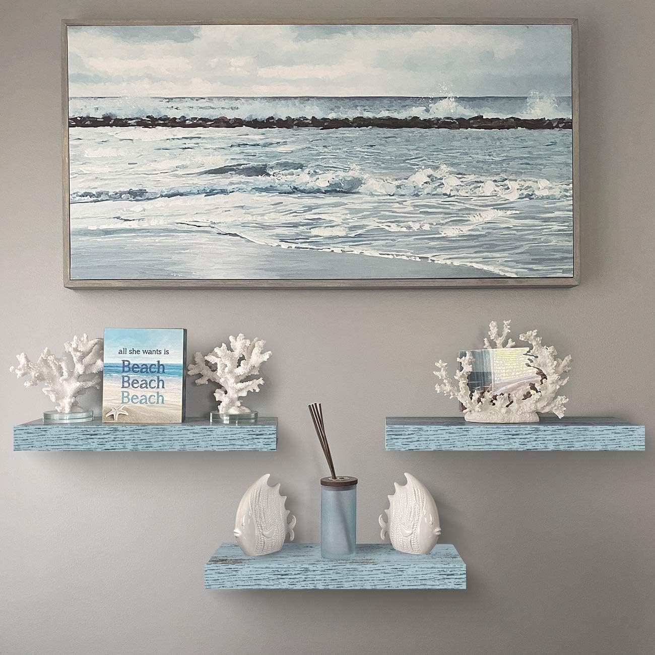 Sorbus Floating Shelves - 3 Pack 16 Inch Rustic Blue Wall Shelves for Bedroom, Kitchen, Living Room, Bathroom Shelves, Home Decor, Office - Floating Shelf for Trophies, Books, Frames, Toilet Paper