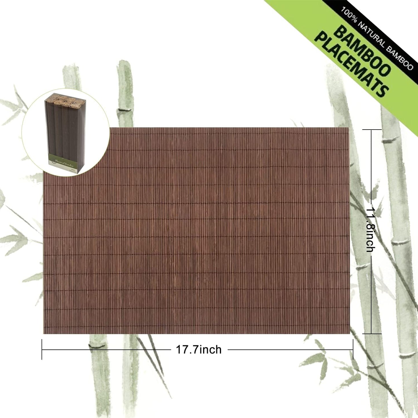 ANDSTAR Set of 8 Pcs Bamboo Placemats Sushi Rolling Mat Japanese Style Natural Anti-Slip Bamboo Placemats Washable Heat-Resistant Table Mats for Dining Room and Kitchen（Chocolate）