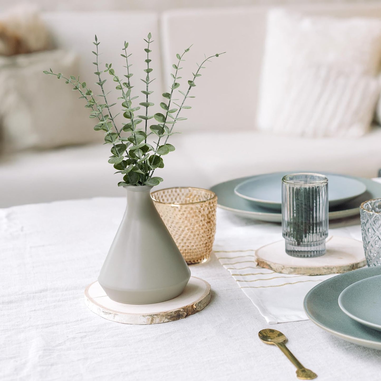 48Pcs Faux Eucalyptus Stems, 15" Artificial Eucalyptus Plants with White Frosted Coating, Fake Eucalyptus Decor Plastic Greenery Leaves for Wedding Bouquets Home Decor DIY Floral Arrangements