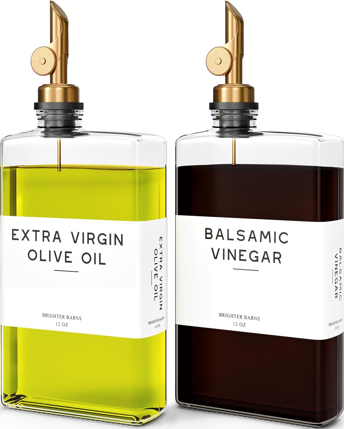 Glass Olive Oil Dispenser Bottle for Kitchen by Brighter Barns - Coffee Syrup Dispenser, Oil and Vinegar Bottle - Modern Kitchen Essentials for Home, Restaurant, Coffee Bar, Airbnb (Clear, Set of 2)