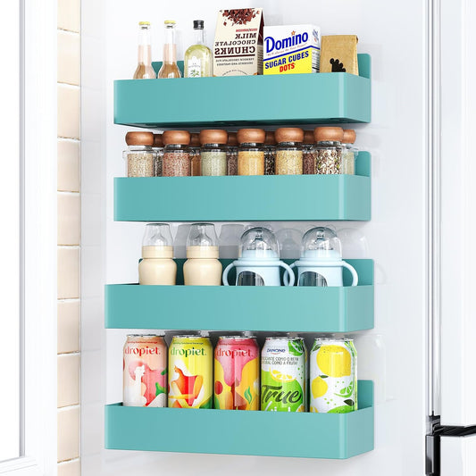 Magnetic Spice Rack for Refrigerator, Kitchen Organizer and Storage Shelf, Blue (4 Pack)…