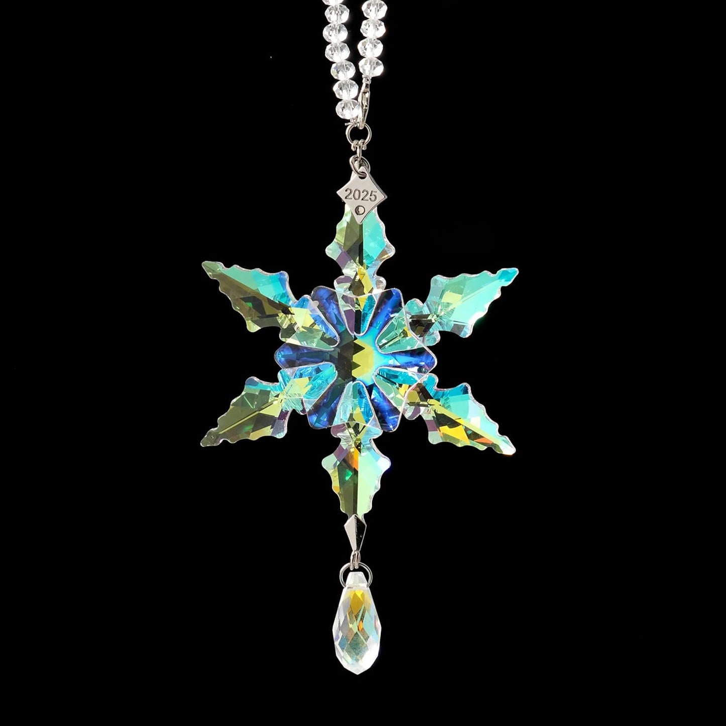 2025 Annual Christmas Ornaments Crystal Snowflake Star - Christmas Tree Ornaments Pendant Sun Catcher Home Hanging Decor (2025 Colored Crystal 2 Layers)