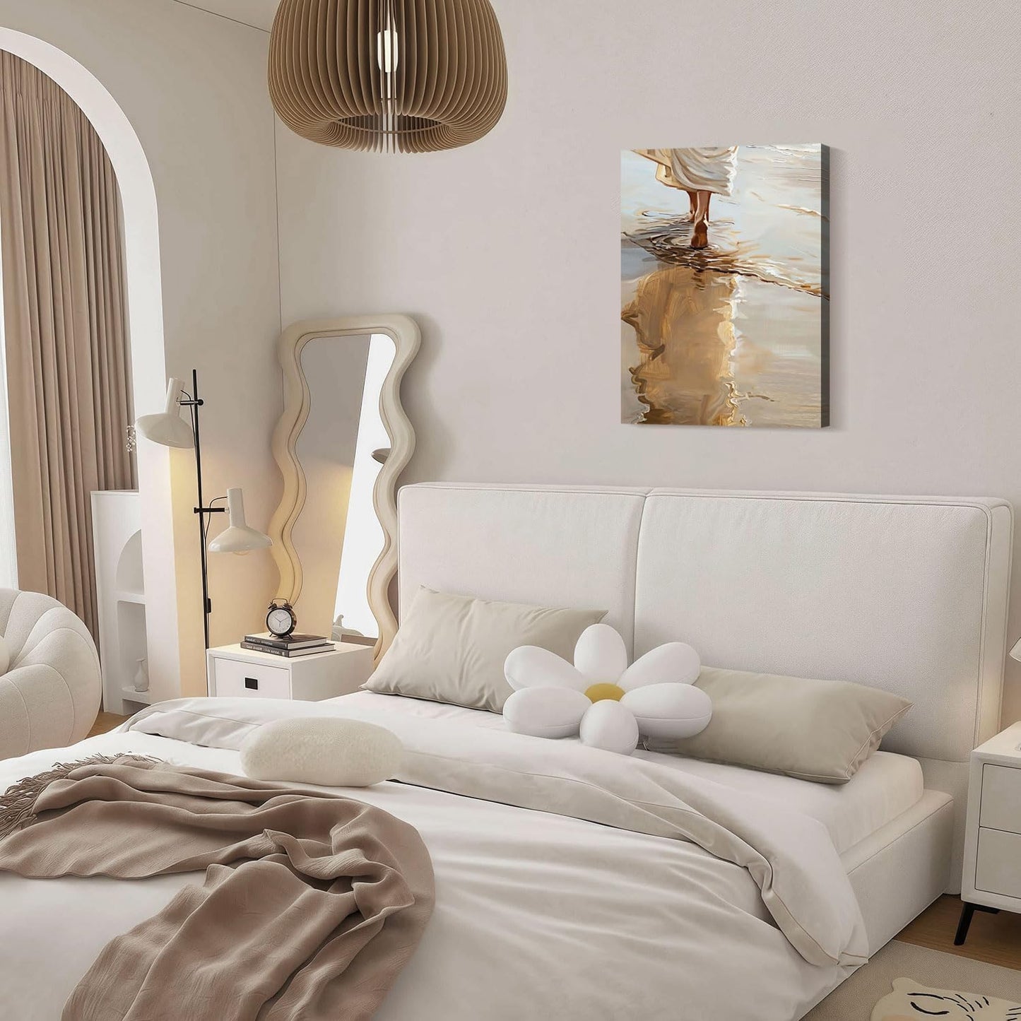 Framed Jesus Walking on the Beach Christian Religious Coastal FaithWall Art Decor Canvas Print Poster Gallery Picture Artwork for Living Room Bedroom 12x16 Inch Ready to Hang