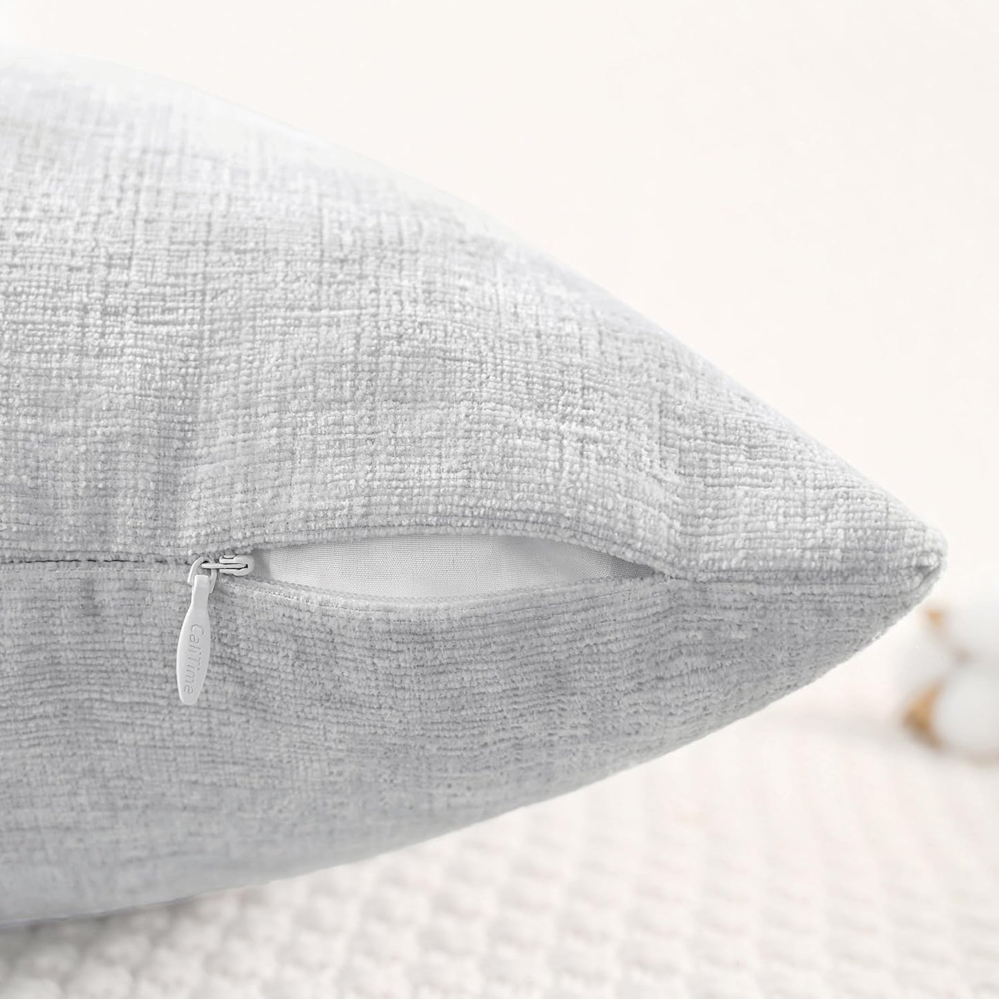 CaliTime Throw Pillow Covers Decorative 20 X 20 Inches Pack of 2 Cozy Chenille Cushion Cases for Couch Sofa Bed Living Room Home Moonbeam Gray