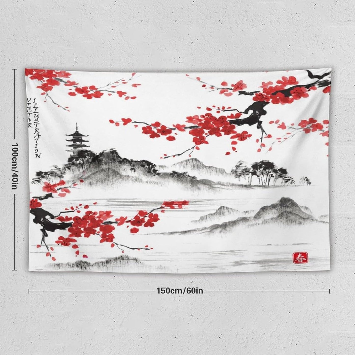 Cherry Blossoms Tapestry, Japanese Fuji Mountain Tapestry, Asian Japanese Wall Tapestry, Nature Landscape Tapestries for Bedroom Living Room Decor 60"x40"