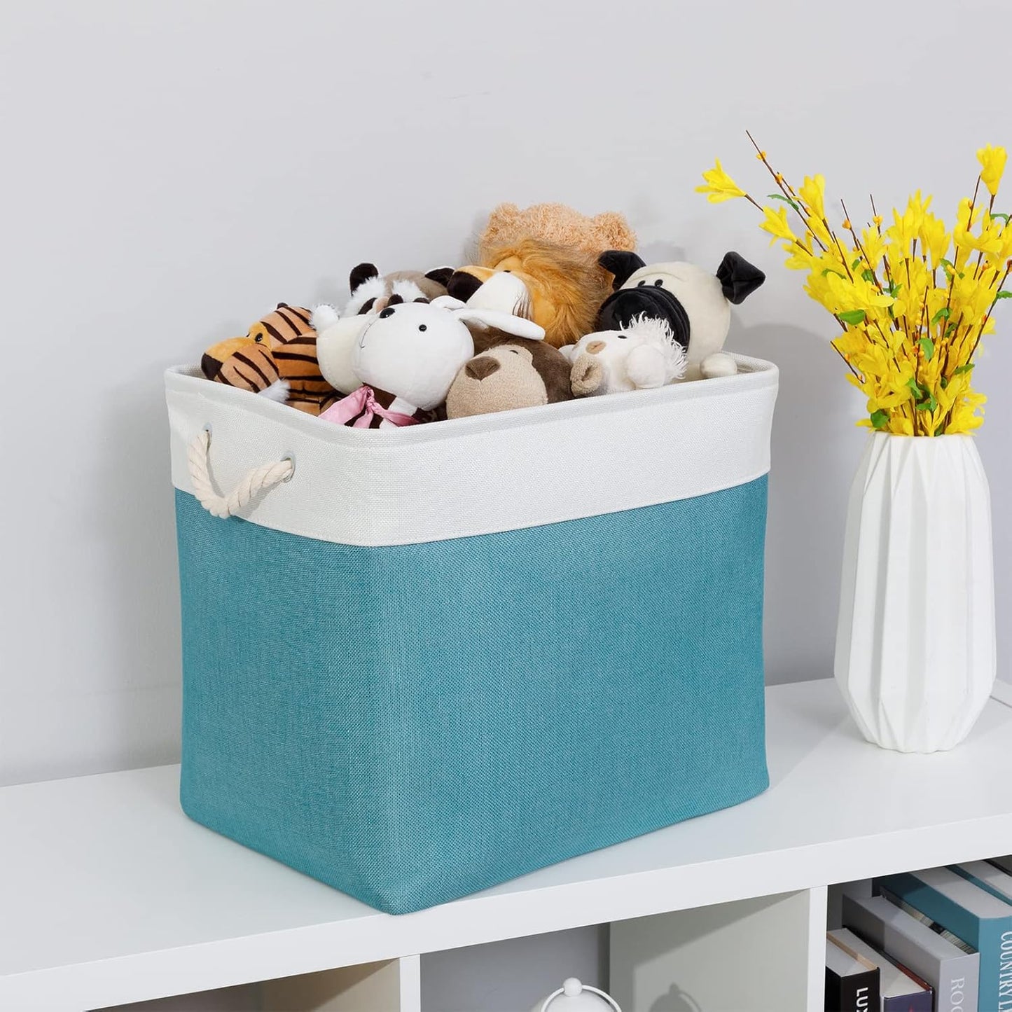 Bidtakay Storage Baskets Extra Large 17x12x15 In Teal Blue Nursery Toy Baskets Fabric Long Shelf Baskets for Organizing Set of 2 Linen Closet Bins for Shelves Decorative Blanket Basket Living Room