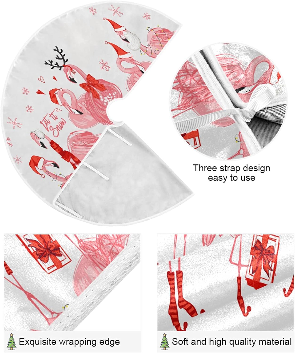 Christmas Pink Flamingo Snowflake Tree Skirt, Seasonal Tree Mat Holiday Party Supplies Ornaments Indoor Outdoor Decorations for Tabletop Trees 35.4 Inches