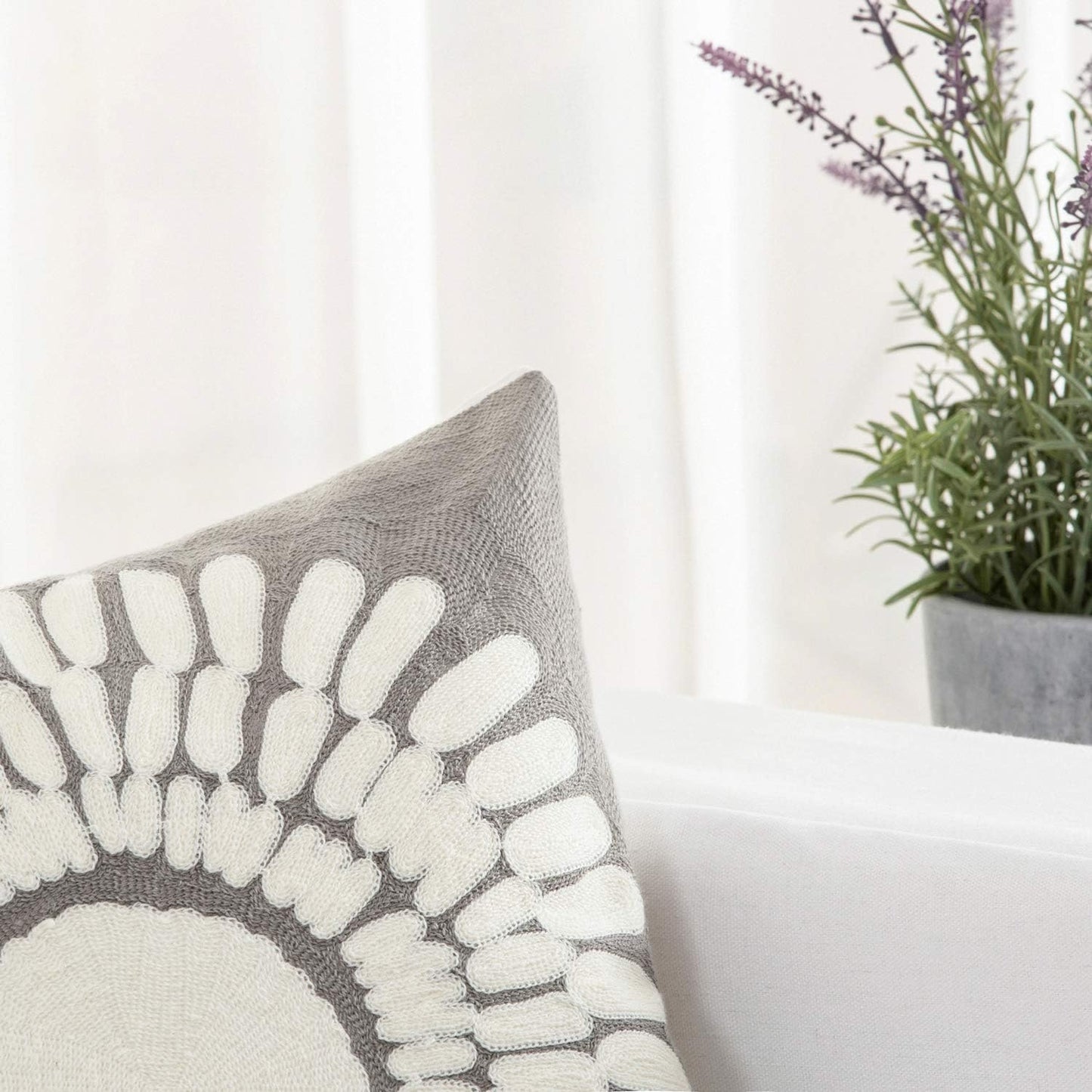 HWY 50 Grey Gray Decorative Throw Pillow Covers 18x18 Inch (1 Piece), Modern Embroidered Cotton Farmhouse Cushion Cover Pillow Case for Couch Living Room Bed Sofa, Sunflower