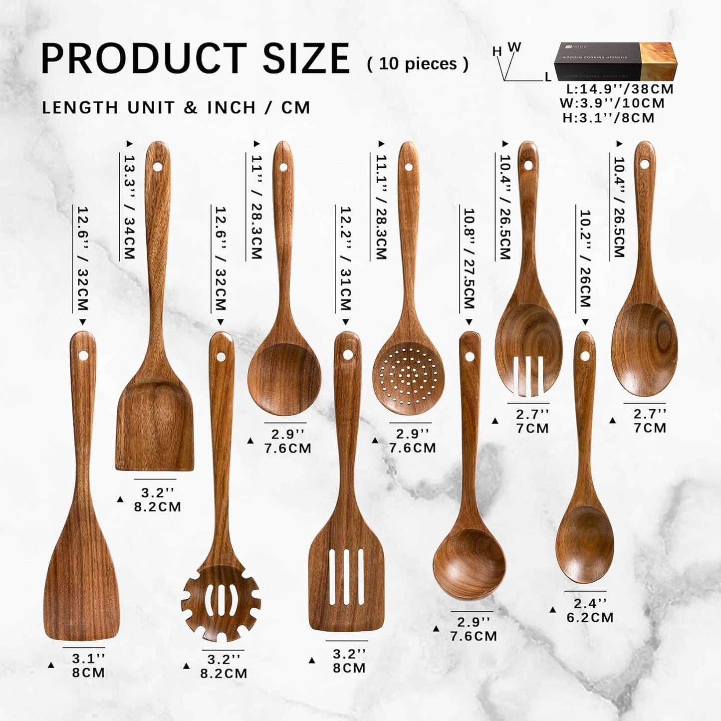 Wooden Spoons for Cooking, Nonstick Cooking Utensil Set with 10 Piece Acacia Wooden Spatulas and Spoons for Cooking, Terrific for Everyday Kitchen Tasks
