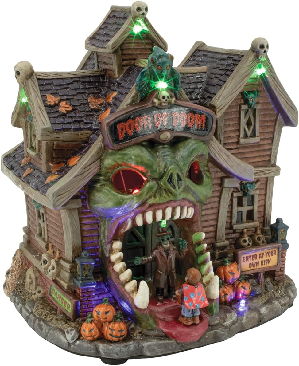 Door of Doom Halloween Village with LED Lights and Music with Volume Control