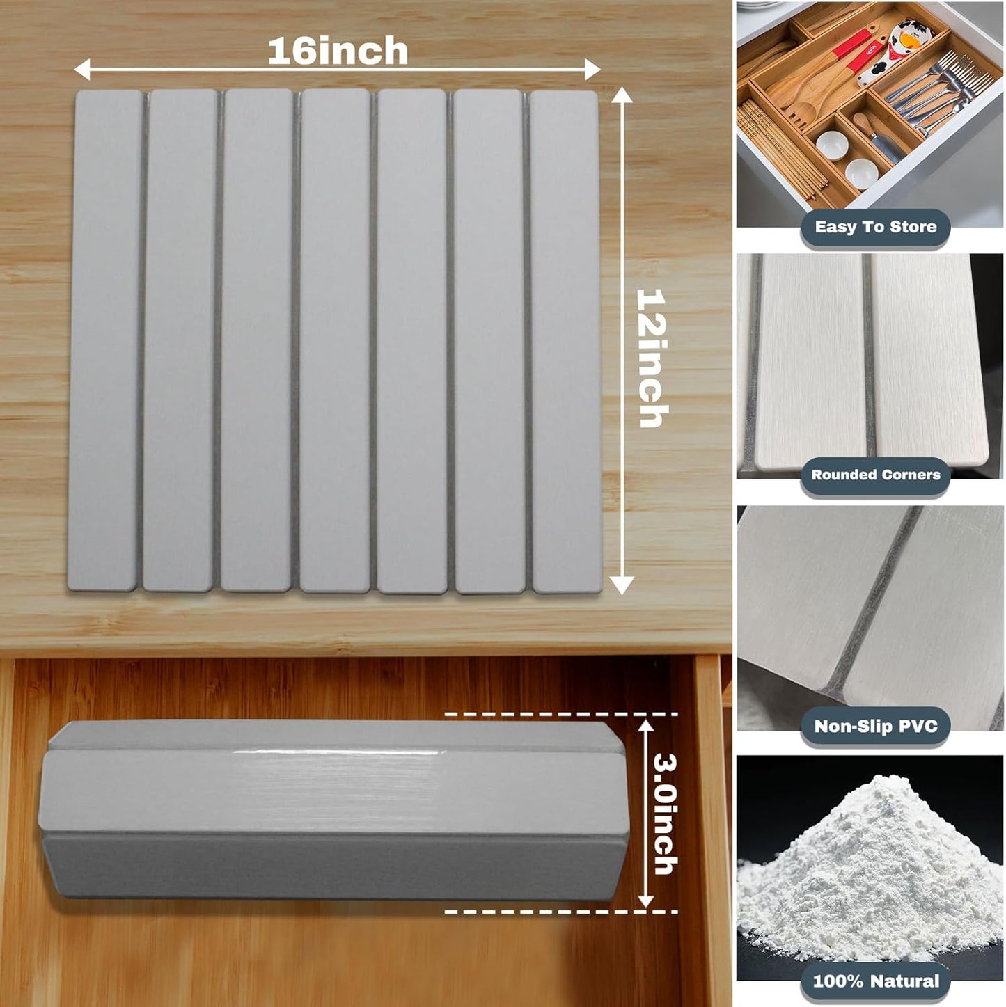 Large Stone Dish Drying Mats for Kitchen Counter, Quick Dry Absorbent Collapsible Dish Drying Mat,Diatomaceous Earth Mats for Dishes Bottles Cups,Match Any Countertop,Grey 16 * 12inch