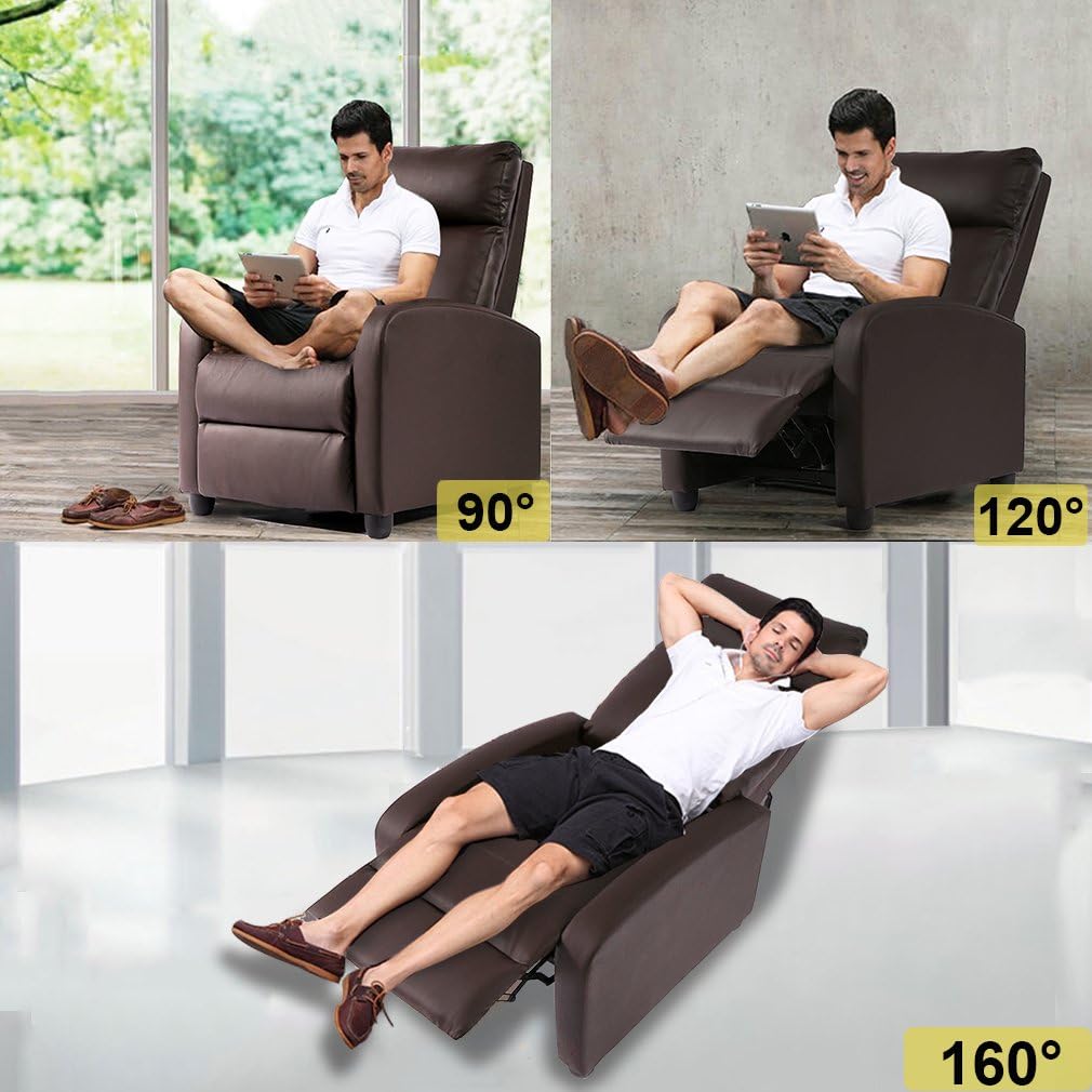 BestMassage | Recliner Chair | No Massage Function | Pu Brown | with Lumbar Support, Adjustable Push Back, Wide Armrests, Footrest & Padded Seat | Easy Assembly | for Living Room, Home Theatre