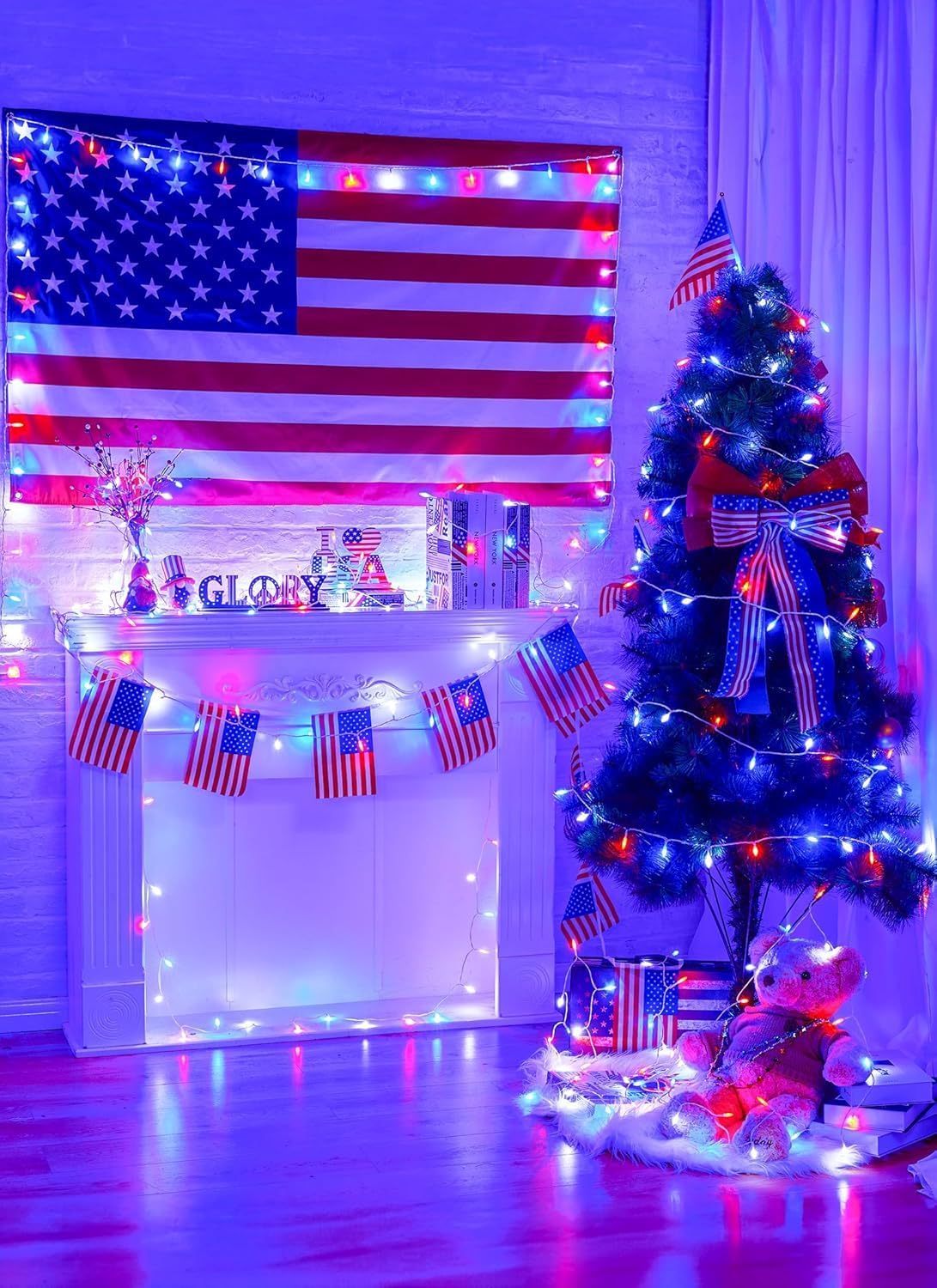 Battery Operated Independence Day String Lights - 8ft 20 LED 4th of July Decoration Patriotic Mini Lights with Timer, Waterproof for Indoor Outdoor Bedroom Wedding Party Holiday（Red White Blue）