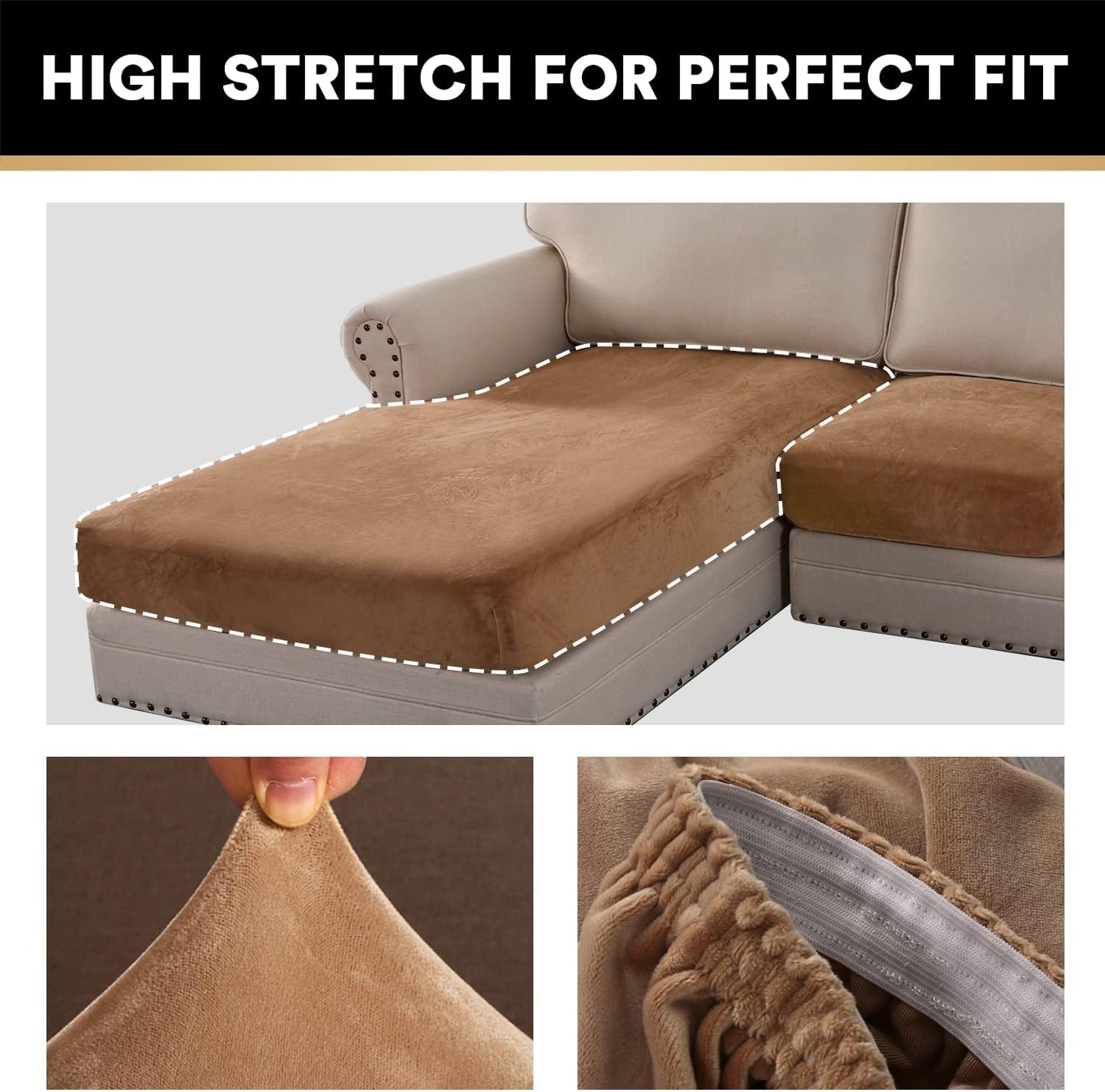 PrinceDeco Sectional Couch Covers 3 Pieces Velvet Sofa Covers L Shape Soft Couch Covers for Sectional Sofa Corner Sofa Cover Couch Cover for Dogs Washable (2 Seater + 1 Chaise,Camel)