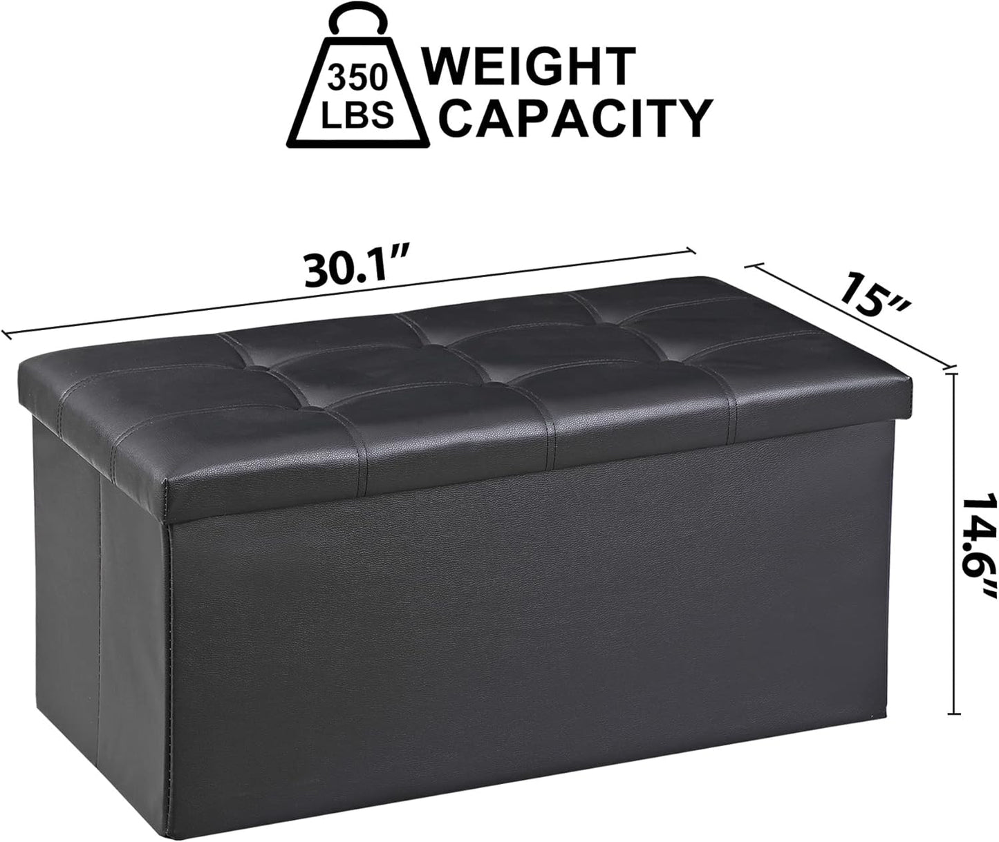 SUPER DEAL 30 inches Folding Ottoman with Storage, Bedroom Footrest Bench, Rectangle Sotrage Chest for Living Room Entryway, 30"x15"x15", 85L, Faux Leather, Black