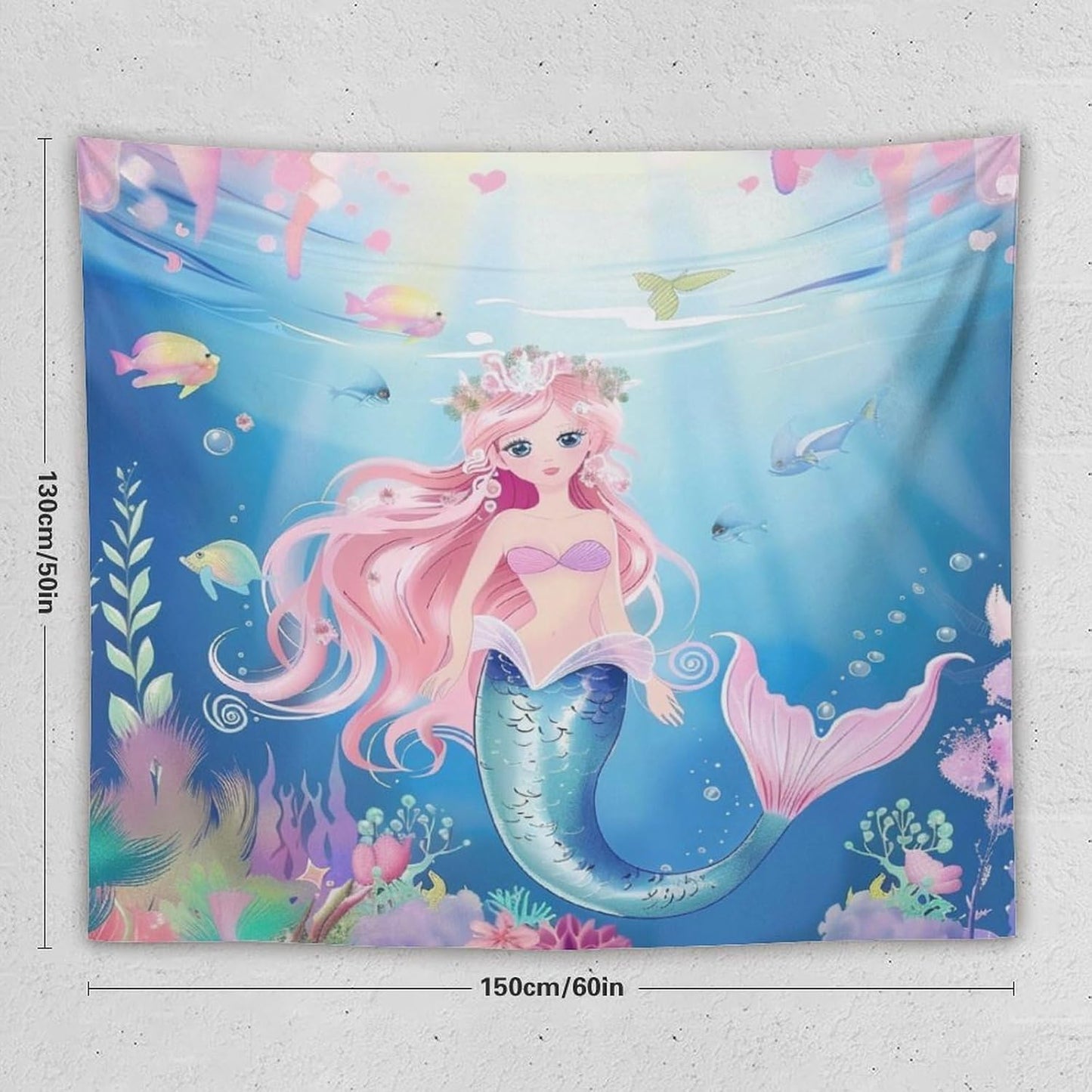 HZOHNAGO Mermaid Girls Tapestry Watercolor Mermaid Princess Pattern Printed Wall Tapestry Wall Hanging for Bedroom Living Room Dorm 60" W x 50" H