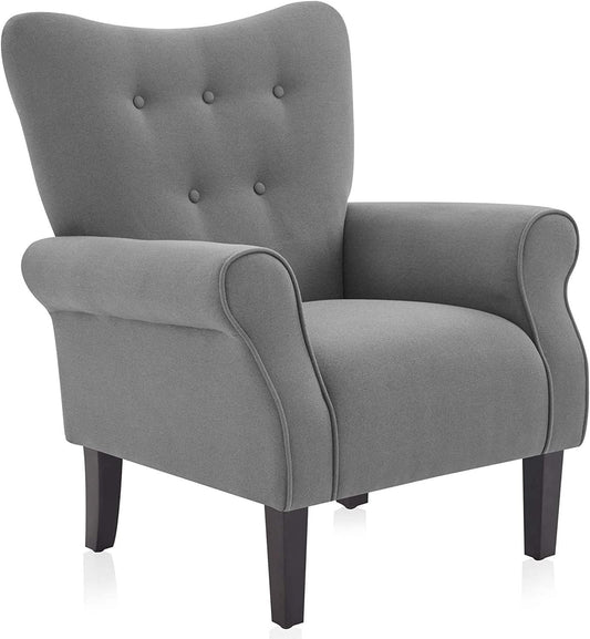 BELLEZE Modern Accent Chair, High Back Armchair, Upholstered Wingback Side Chair, Padded Single Sofa with Wooden Legs for Living Room, Bedroom - Gray
