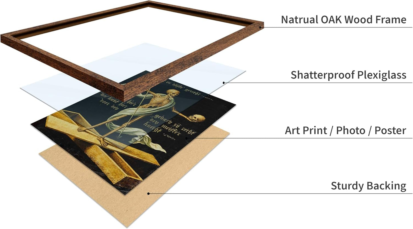 Poster Master Vintage Medieval Poster - Retro Gothic Print - Gift for Artist, Friend - Allegory of Life and Death, Skeleton, Dark, Skull - Wall Decor for Home, Living Room, 16x20 Brown Framed