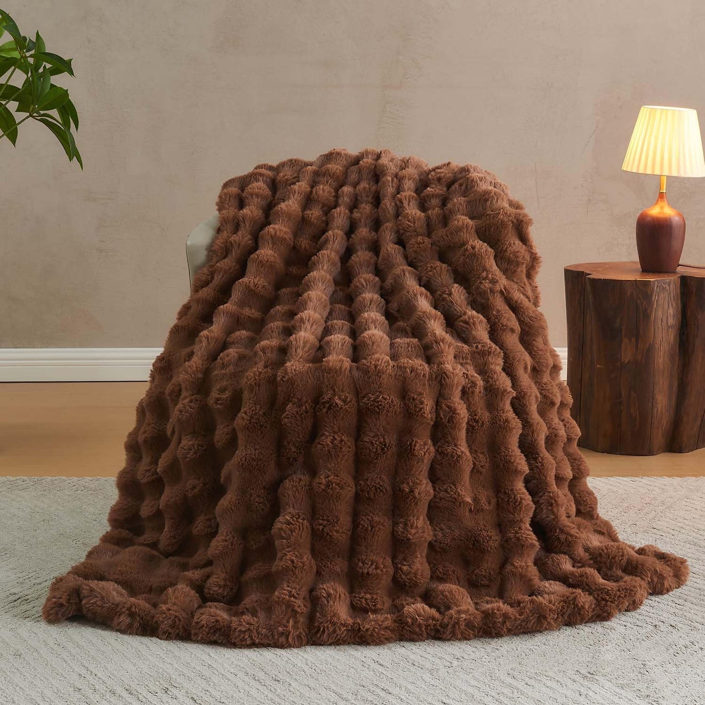 Lotus Karen Faux Fur Throw Blanket Dark Coffee - Big Bubble Rabbit Fluff Blanket for Couch Bed Sofa,Softest Fluffy Fuzzy Cozy Blanket,Thick Furry Plush Shaggy Warm Blankets for Women,108x90 Inches