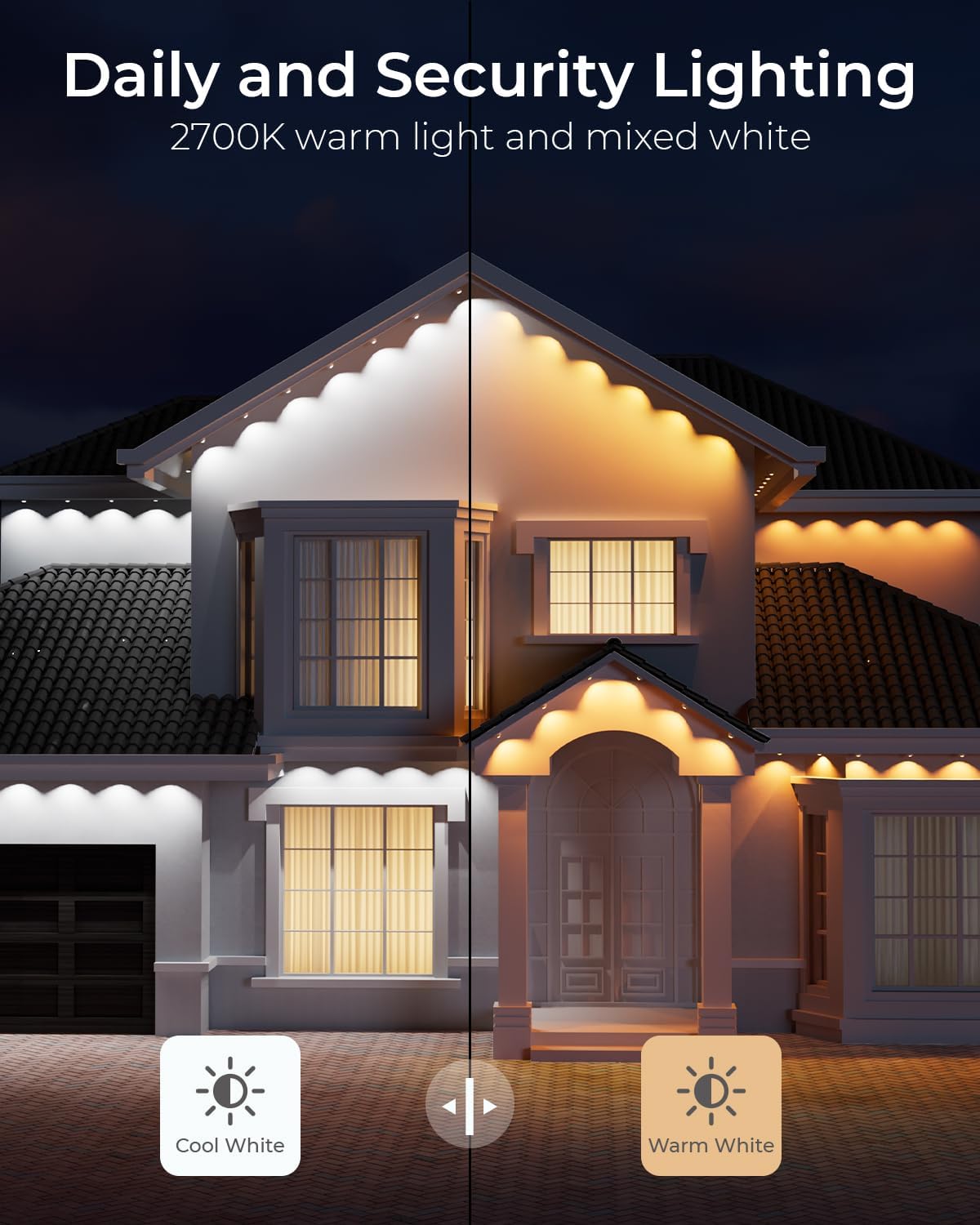 CINOTON Permanent Outdoor Lights 100ft, Smart RGBW Eaves Lights with 72 LEDs, IP67 Waterproof, 111 Scene Modes for Daily and Festival, Halloween Christmas Party Holiday Decor, APP/Voice/Remote Control