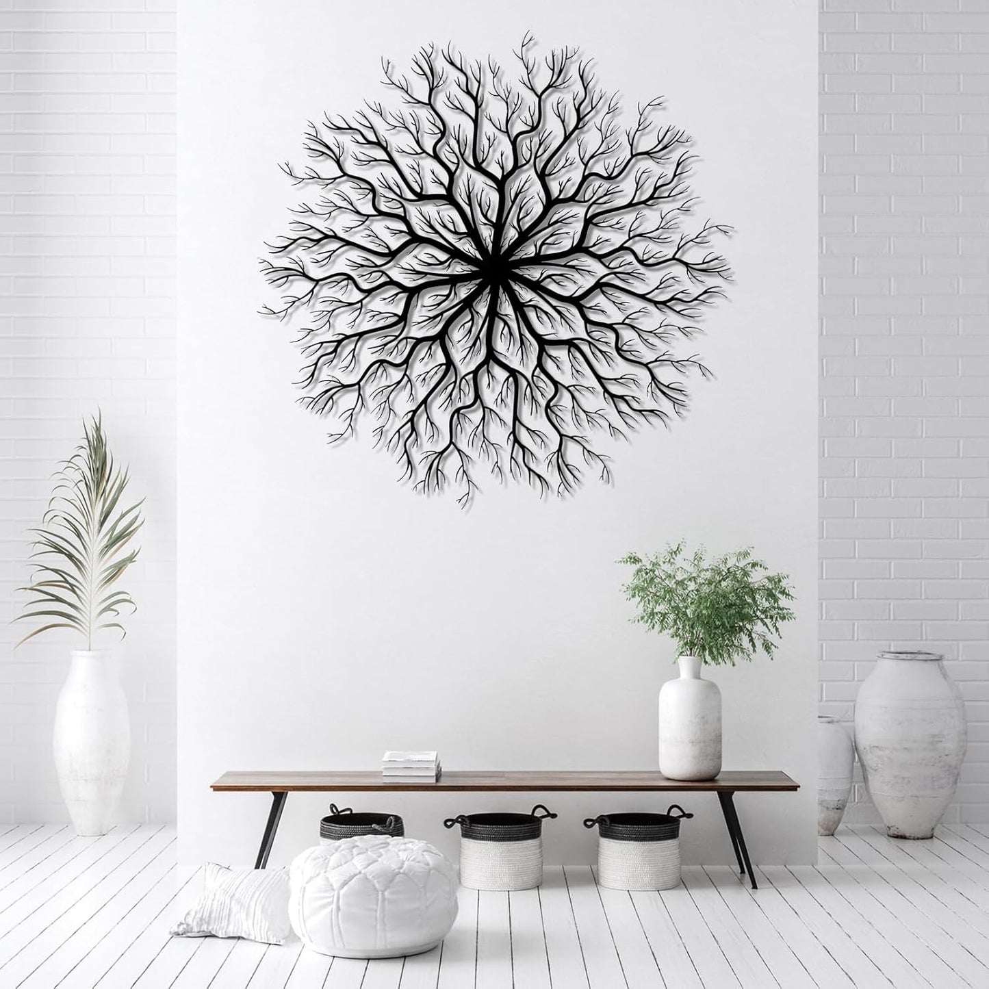 Tree of Life Metal Wall Art, Metal Tree Wall Art, Large Round Sculpture, Round Branch Wall Decor, Large Branch Artwork, Nature Sign, Wall Decor for Living Room, Housewarming Gift (Silver, 35"x35"|90x90cm)
