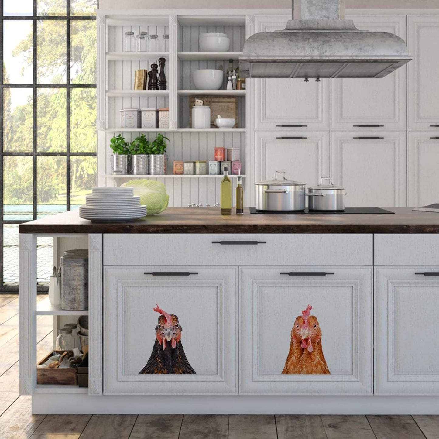 Funny Chicken Wall Stickers Peel and Stick - 2 Hens Heads Window Stickers Decor - Funny Wall Decals Removable for Farmhouse Kitchen Bedroom Door Refrigerator Car