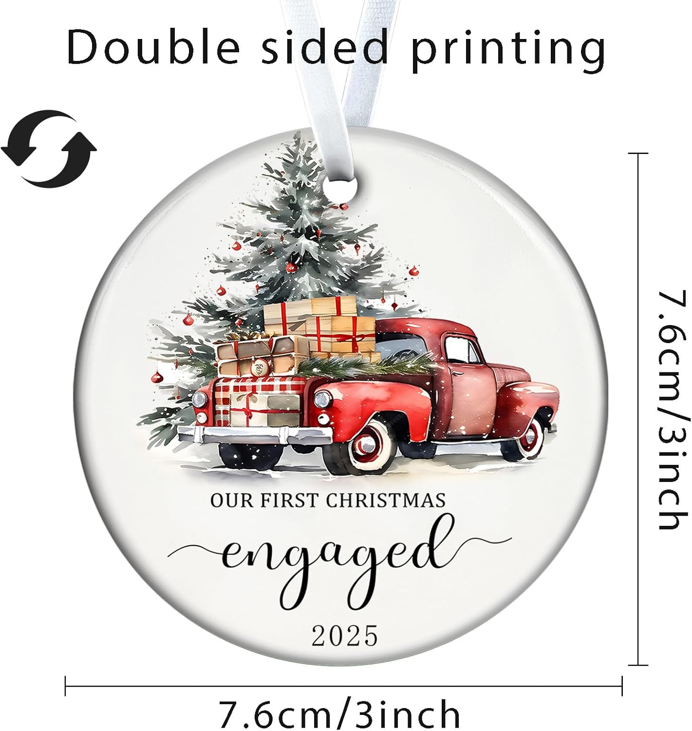 Christmas Ornaments 2025 Our First Christmas Engaged Ornament 2025 Engagement Gifts for Couples Xmas Gifts Newly Engaged Couples Hanging Decorations for Bride to Be Friends 3Inch Ceramic
