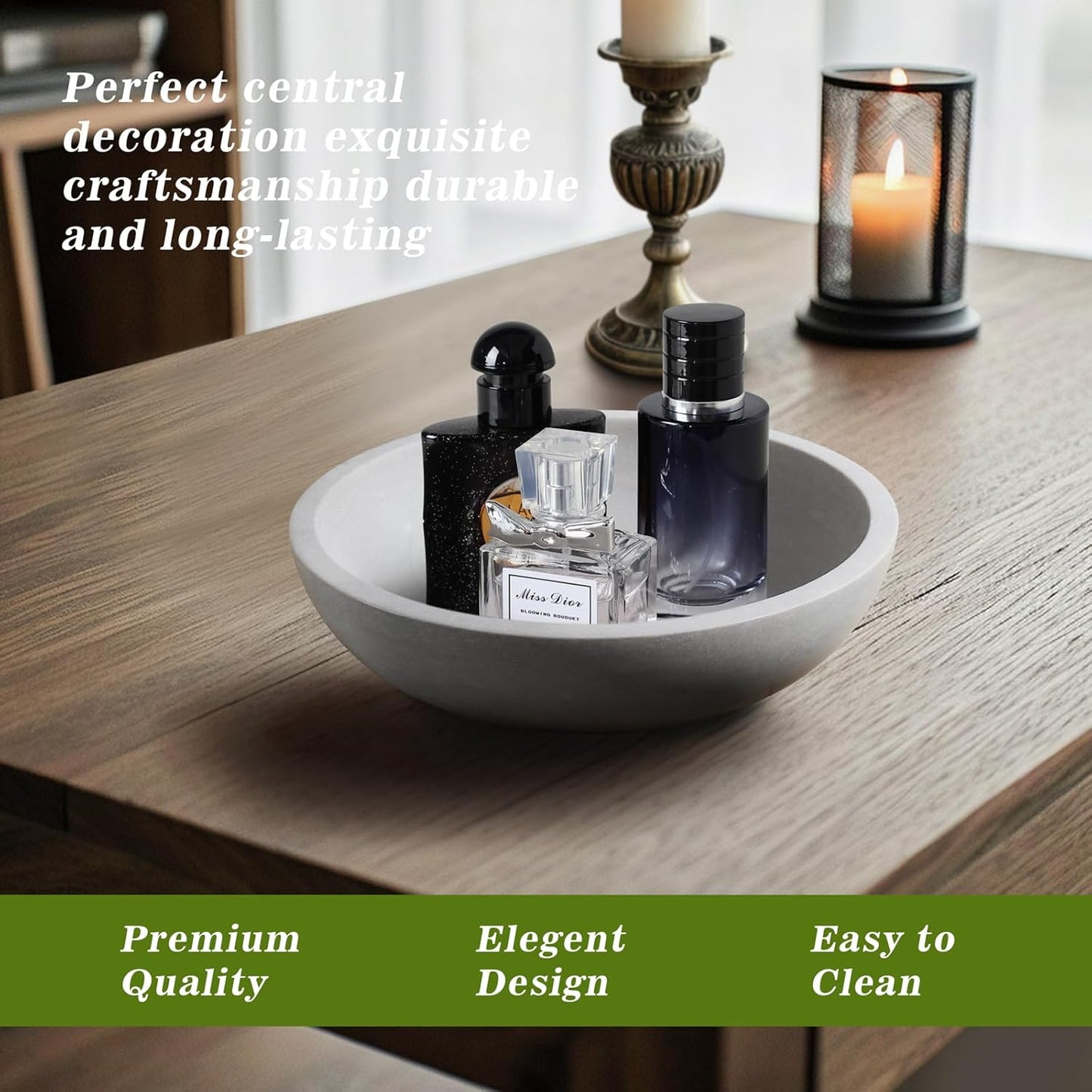 Marble Fruit Bowl for Kitchen Counter - Decorative Serving Bowl with Gray Travertine Design, Modern Home Decor (7.8 Inch)