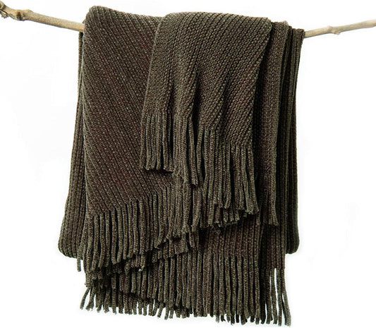 lifein Throw Blanket for Couch, Soft Boho Decor Bed Throw,Cozy Brown Knitted Chenille Small Farmhouse Lightweight Throw for Spring(Brown,50 * 60")