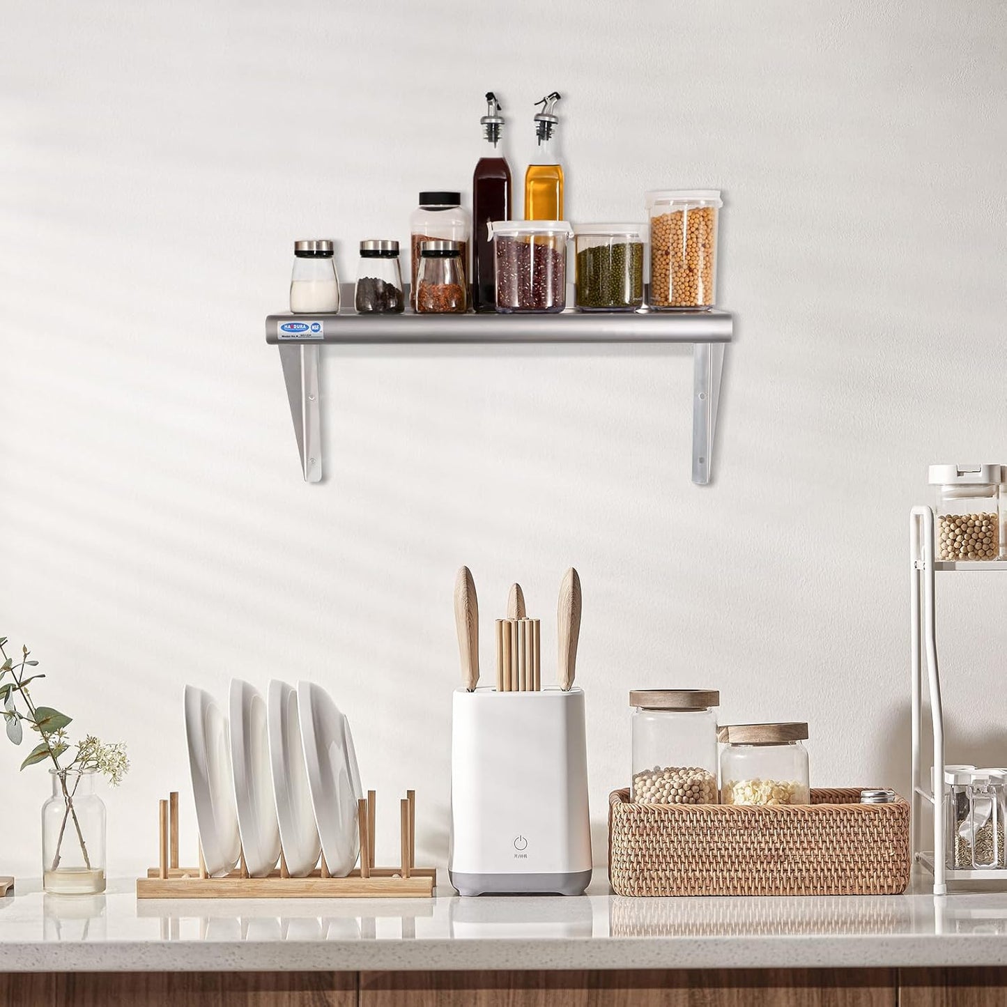 HARDURA Stainless Steel Shelf 18" x 36", 340lb Commercial Shelves Wall Mount Metal Shelving with Backsplash and Brackets for Kitchen, Restaurant, Laundry Room and Home