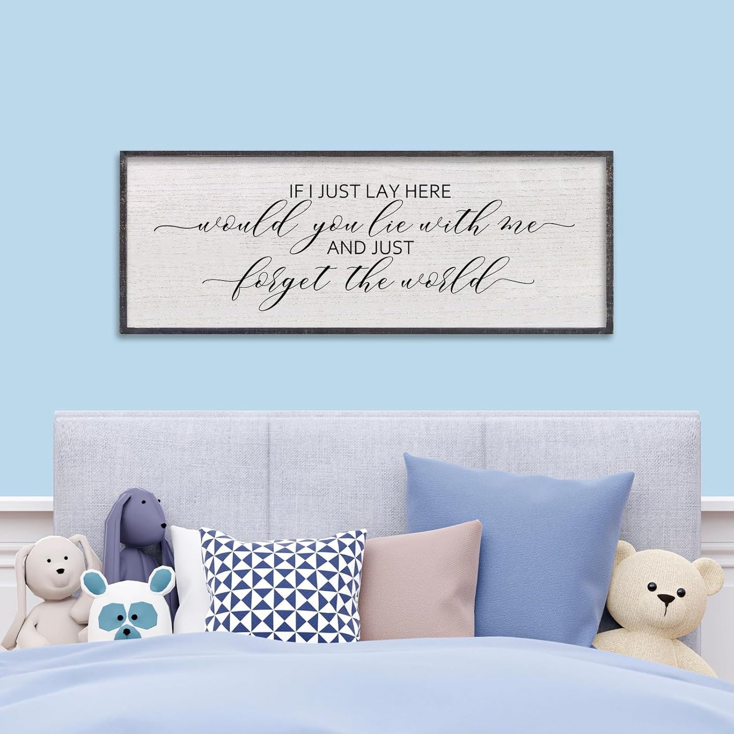 LuZhiQiang If I Lay Here Would You Lie With Me Sign Wall Decor 40"×15" Wood Framed Master Bedroom Above Over Bed Inspirational Wall Art (Black)