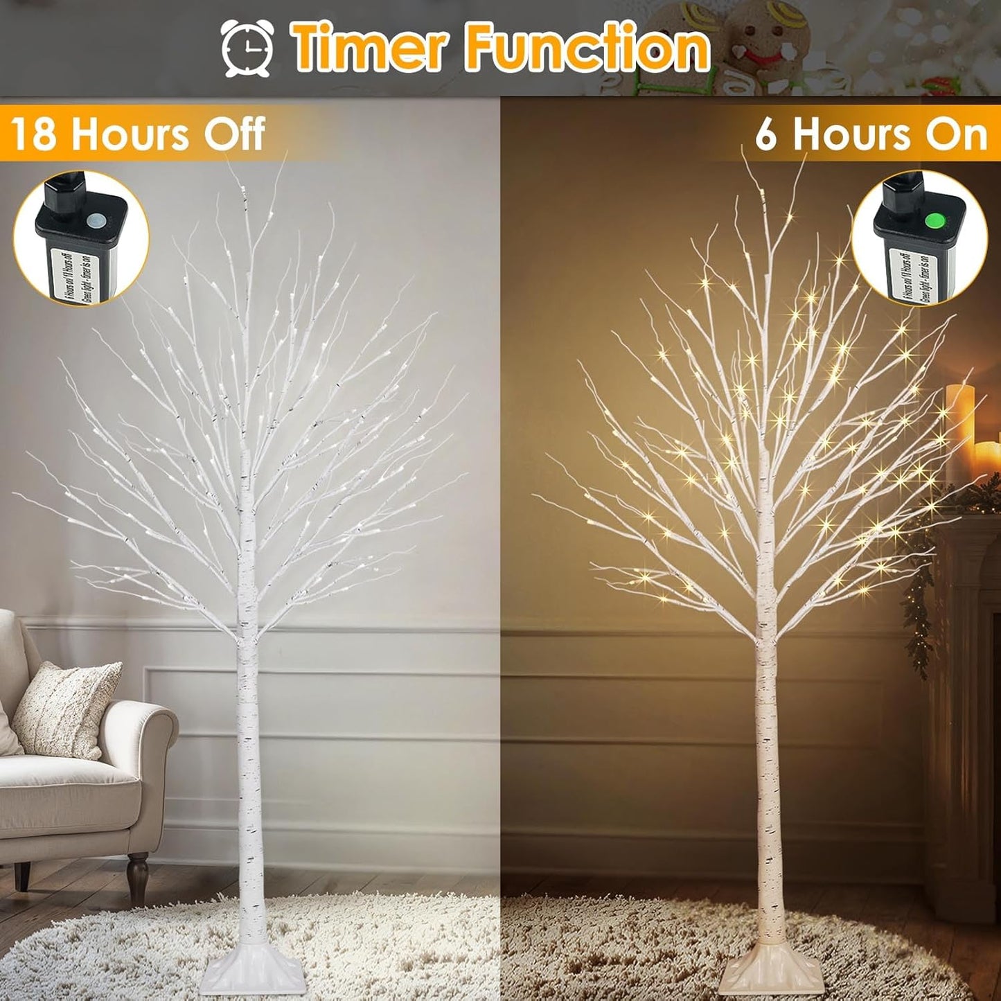 2 Pack 5FT 200LED Christmas Lighted Birch Tree, Timer Function Prelit Artificial Tree Lamp Plug in with Warm White Lights, 2 Modes Twinkling Twig Trees for Indoor Outdoor Party Christmas Decorations