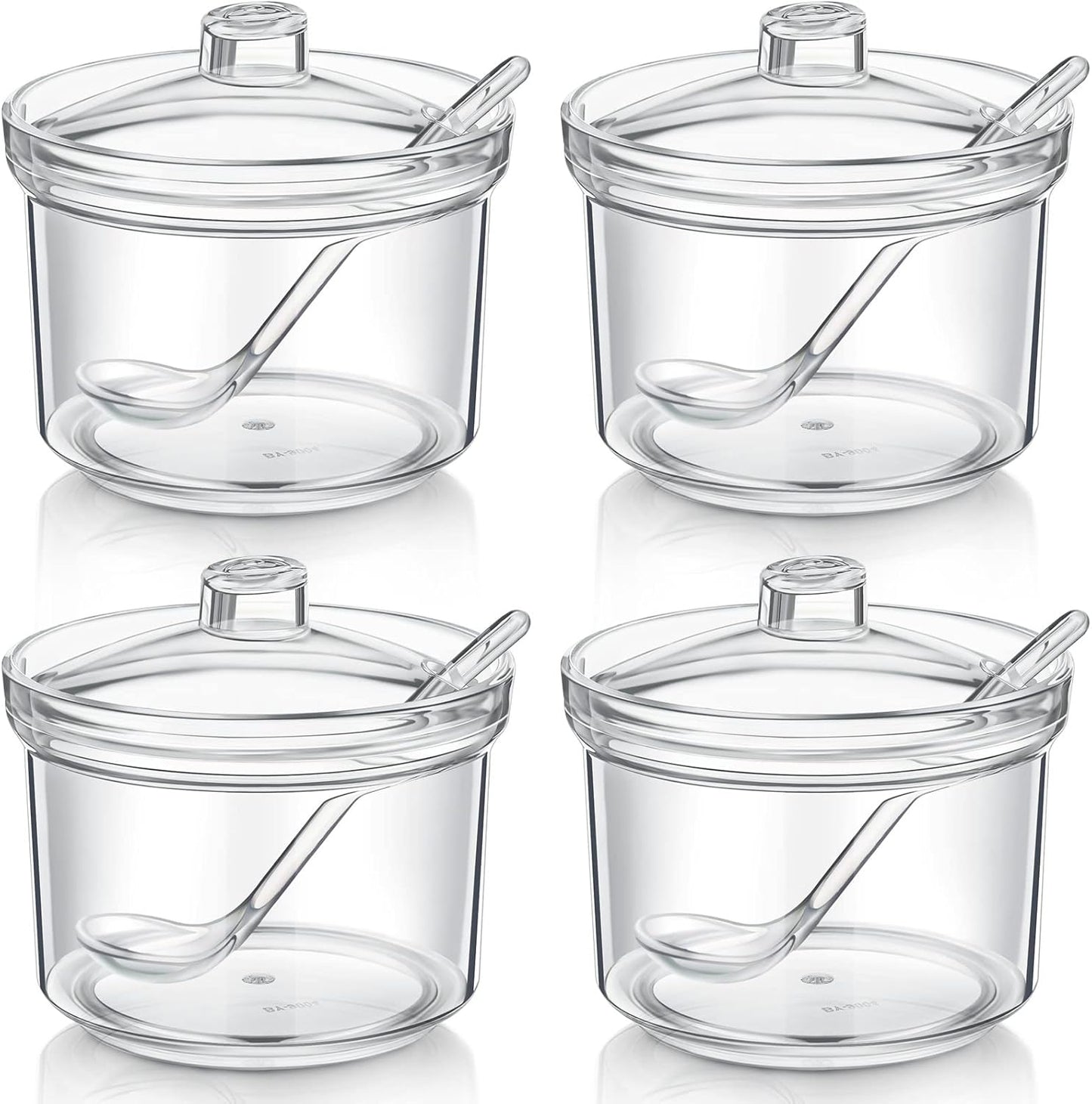 Patelai 4 Pieces Sugar Bowl Acrylic Clear Sugar Bowl with Lid and Salt Spoon Storage Jar with Airtight Lid for Salt, Tea, Spices, Herbs, Condiments(13 oz)