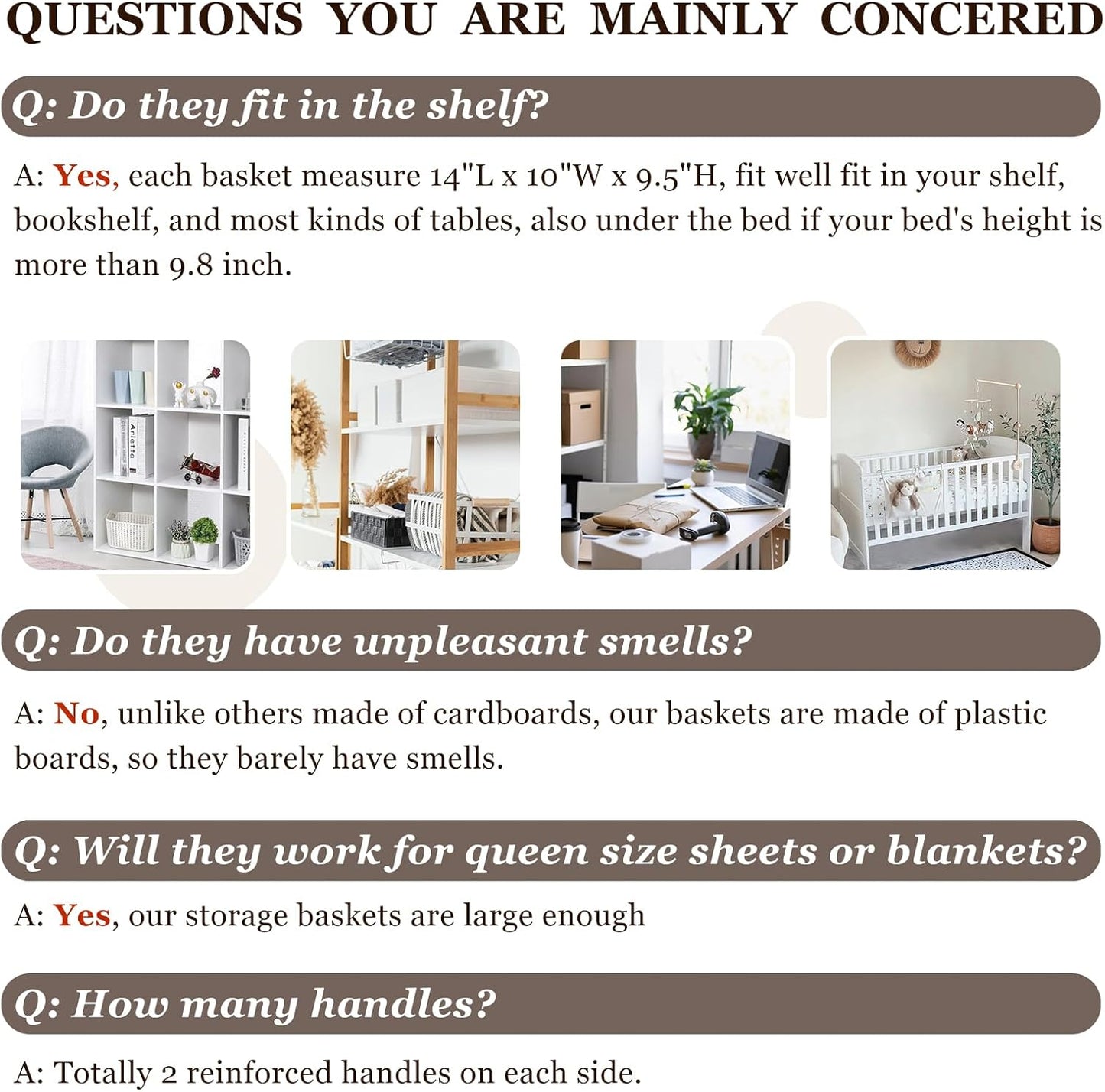 Criusia 4 Pack Large Storage Baskets for Shelves | Fabric Closet Organizers and Storage Bins with Handles Home Organization | Decorative Collapsible Baskets for Organizing Clothes Toy Nursery 14"x10"