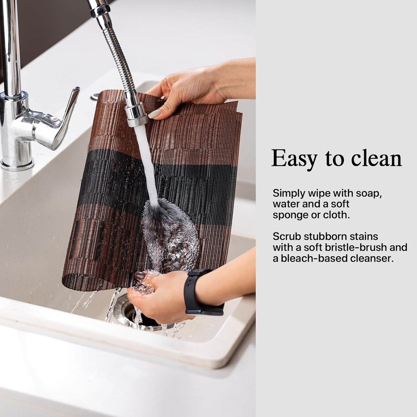 Placemats Set of 12 - Easy Clean Woven Vinyl Placemats for Dining Table, Indoor/Outdoor Place Mats, Washable PVC Table Mats （Ombre Brown Black）