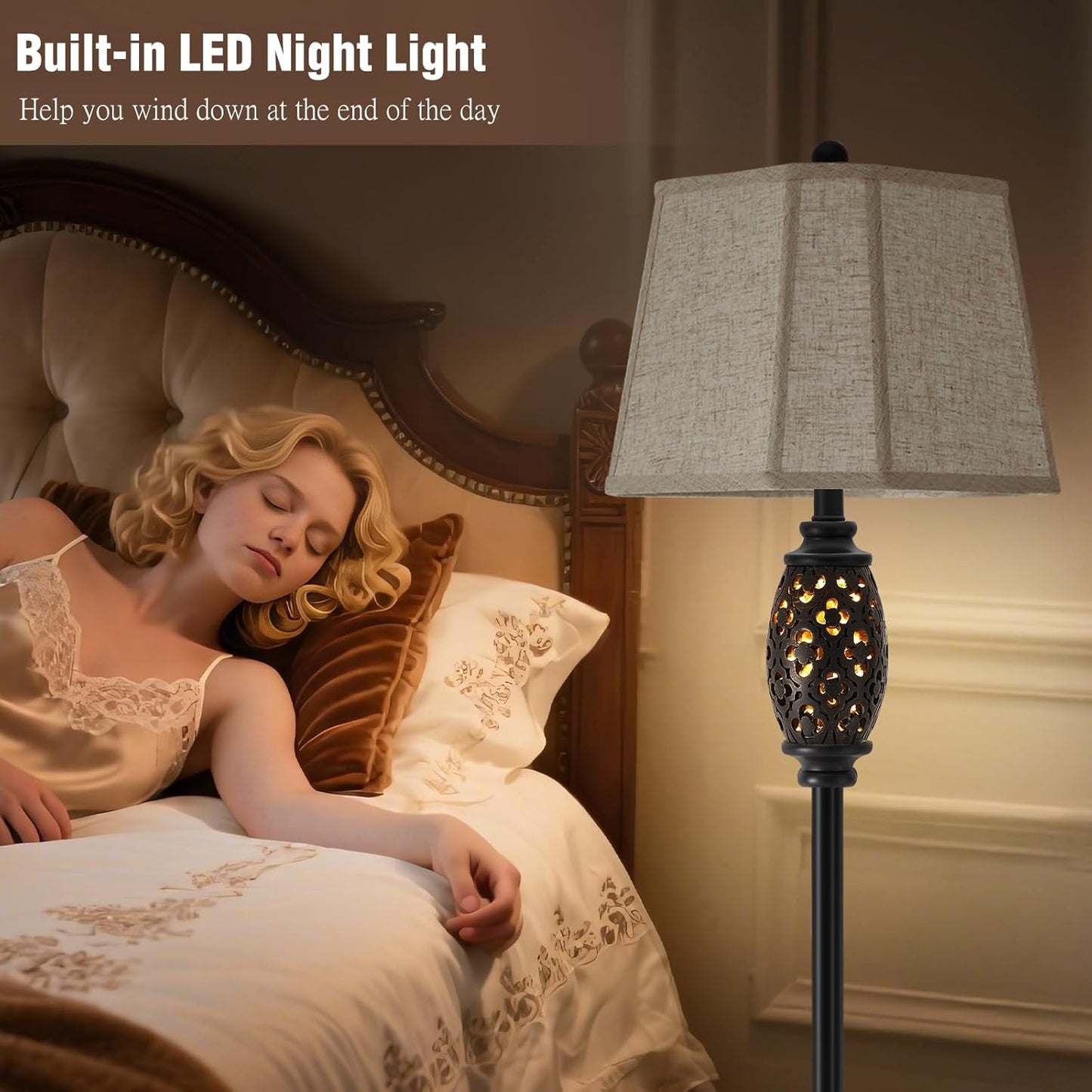 Luvkczc Vintage Floor Lamp with Cutout Design & Glowing Light - Resin Elegant Standing Lamp for Living Room, Bedroom, Office (Includes Bulb)