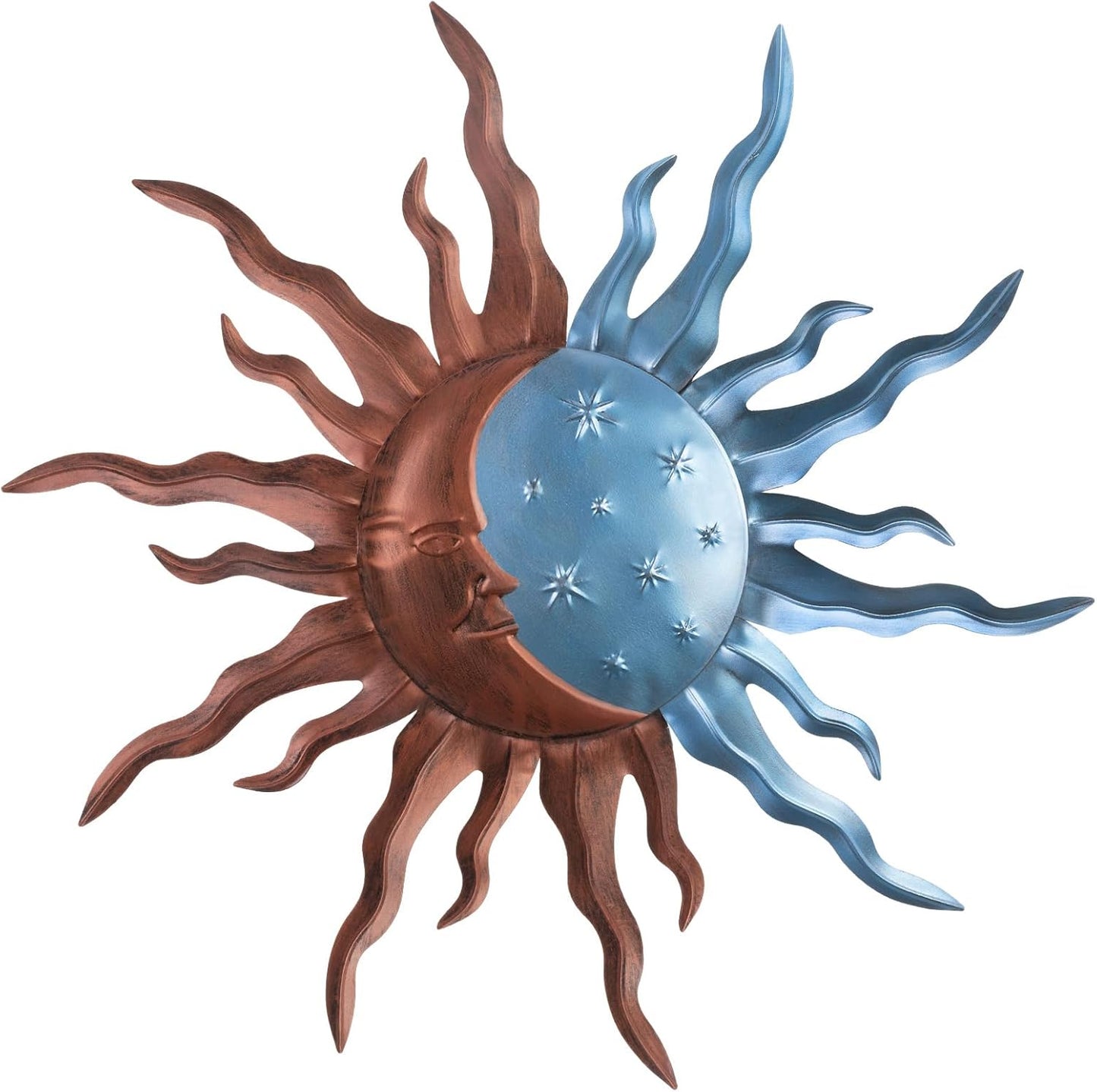 VZVXCC Metal Sun Outdoor Wall Art Decor-30 Inch Larger Size Sun Outdoor Wall Art Decor with Moon & Stars,Retro Decoration Hanging for Indoor Outdoor Garden Fence Living Room Bedroom