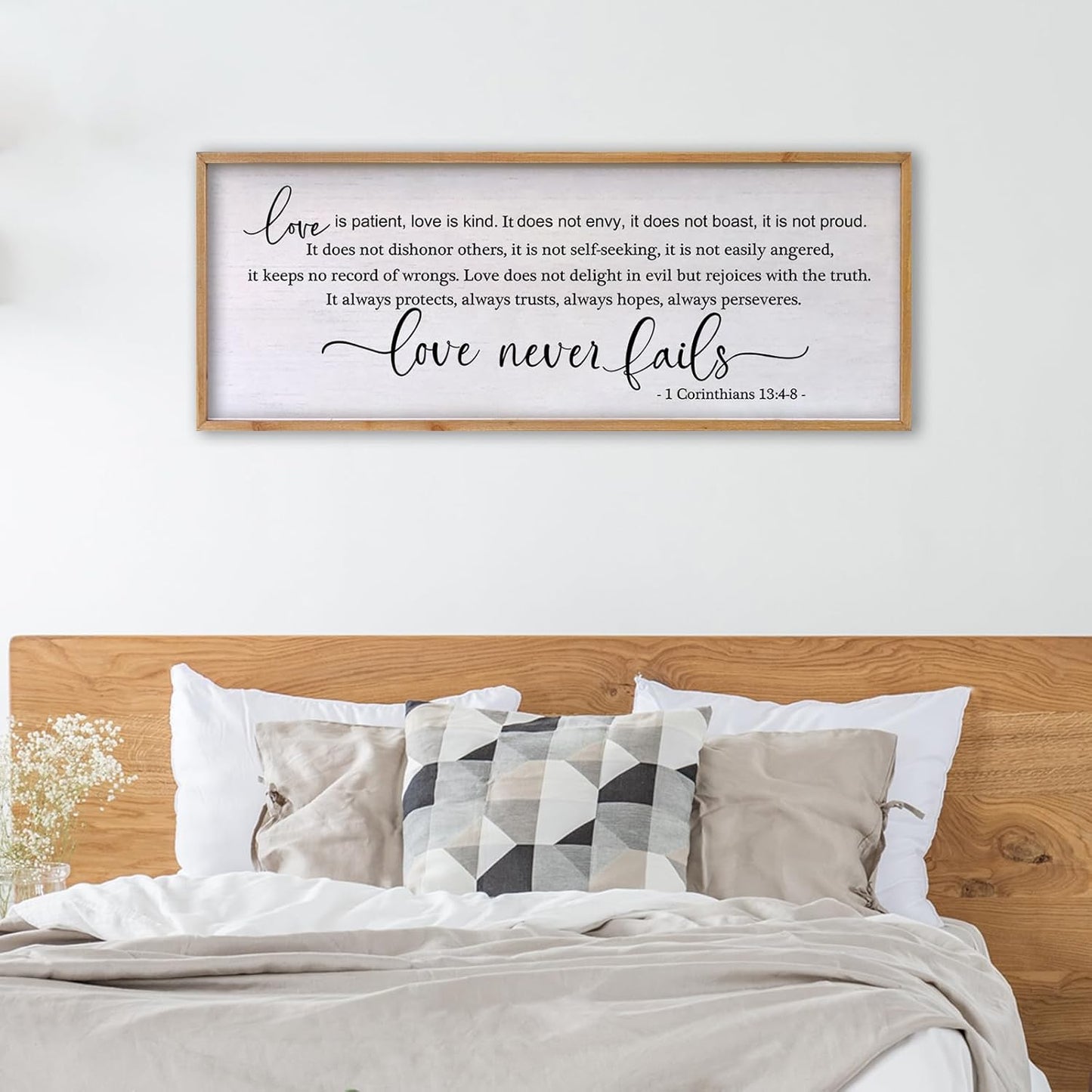 Love is Patient Love is Kind Wall Art 24×10 Inch Bible Verse 1 Corinthians 13 Christian Hanging Wood Framed Decor Sign (Wood)