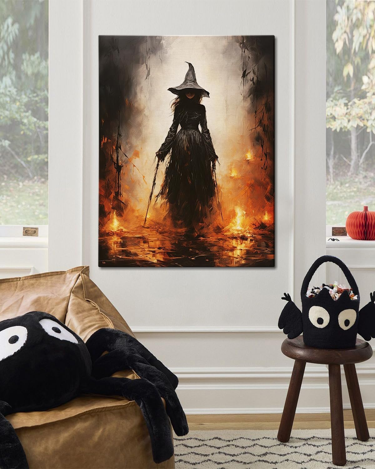 Halloween Canvas Wall Art - Vintage Witche Poster, Gothic Dark Academia Wall Decor, Spooky Halloween Decor for Living Room, Bedroom & Bathroom, Framed Fall Decorations Indoor