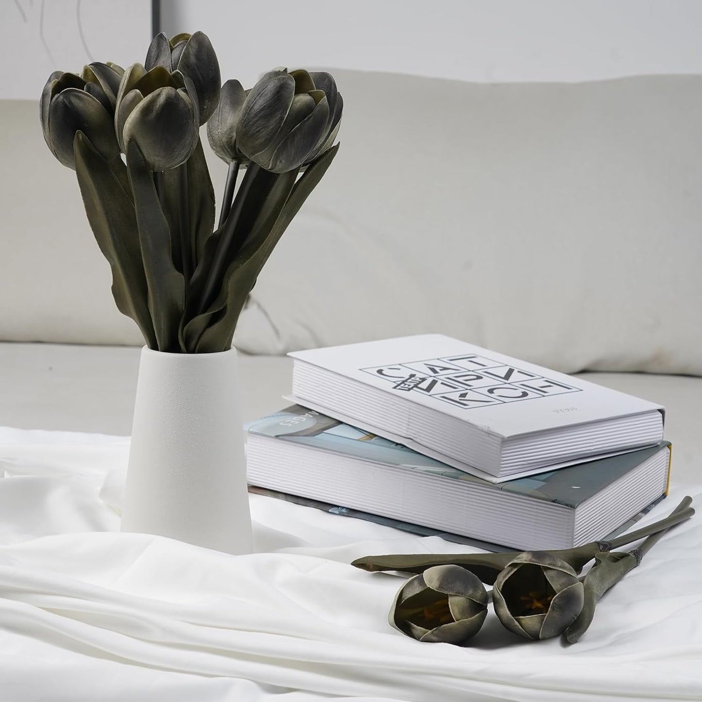 Buart Black-Coffee Flowers Artificial Luxury Big Tulip Valentine's Day Mother's Day Easter Home Kitchen Wedding Decorations(11pcs)