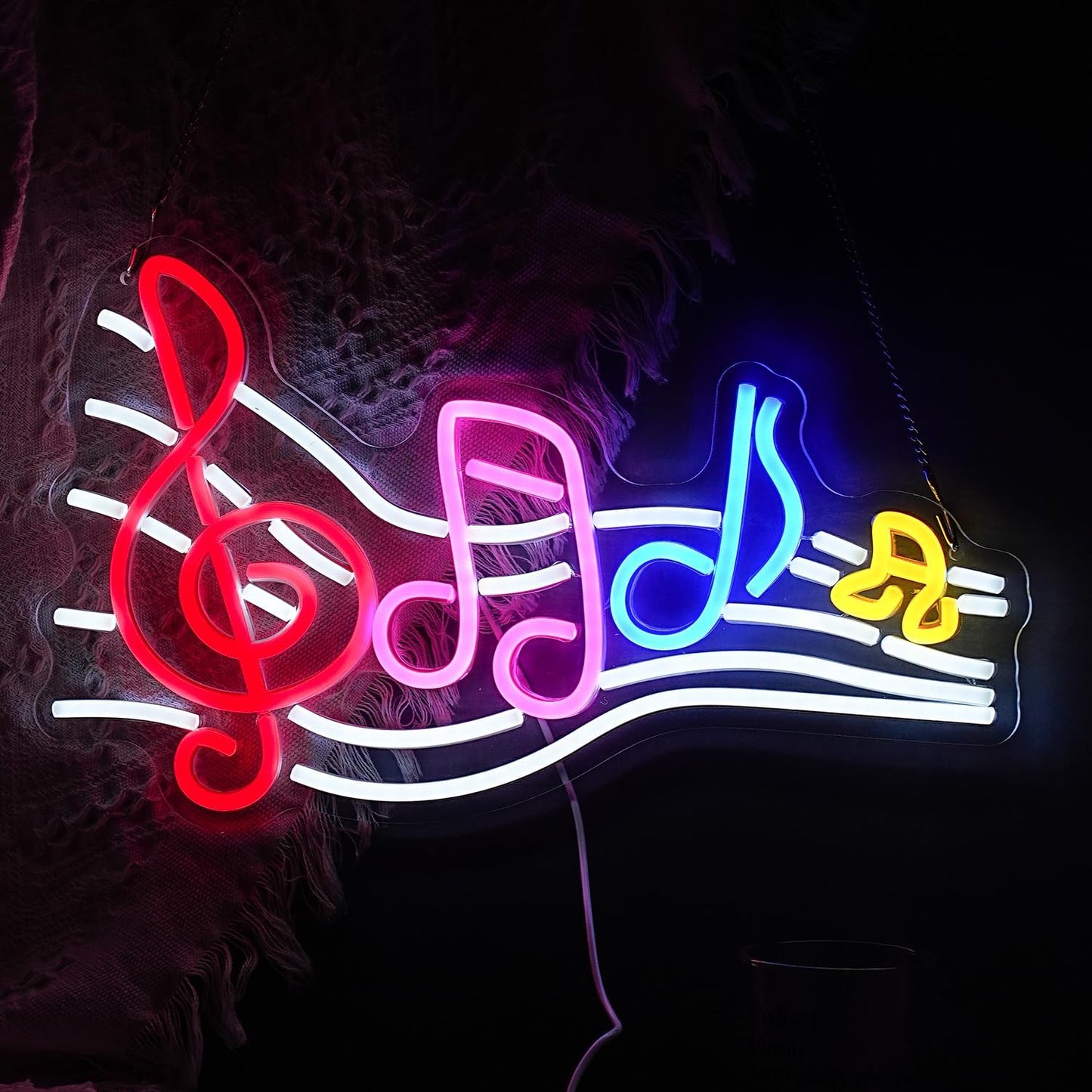 Musical Staff Note Neon Sign Led Music Neon Light for Wall Decor Dimmable USB Power Musical Light Up Sign for Music Studio Classroom Party Bar Bedroom