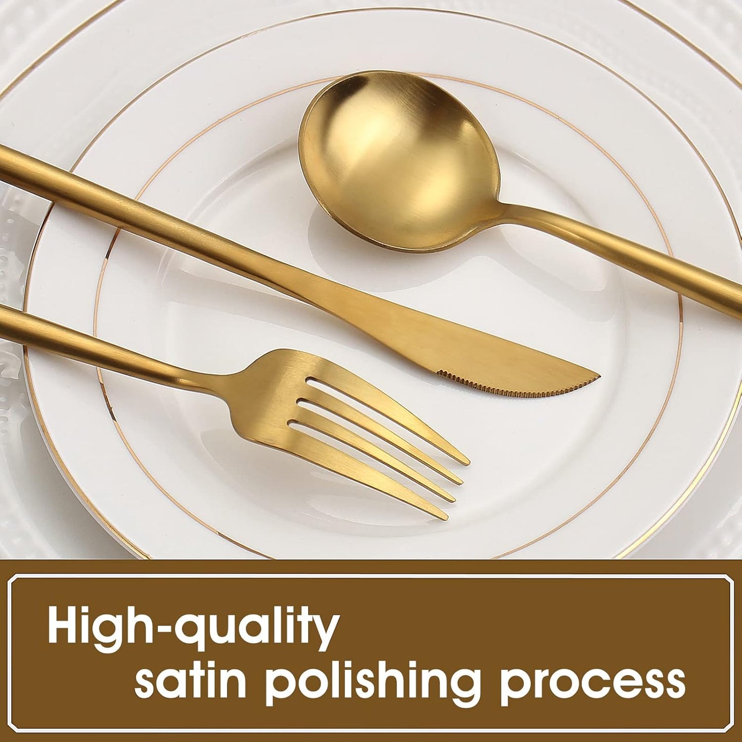 Matte Gold Silverware Set, 20-Piece Stainless Steel Flatware, Tableware Cutlery Service for 4, Satin Finish Utensils, Knife Fork Spoon for Home and Restaurant, Dishwasher Safe