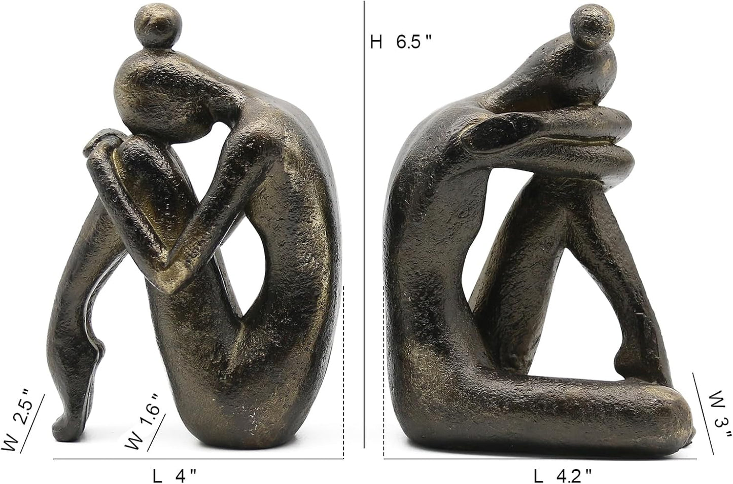 Lukitas Unique Decorative Girl Thinker Bookends, Non-Slip Book Holder, Home Office Bookshelf Decor, Creative Desktop Ornaments for Study Room Hotel Shelves, Resin, 1Pair/2Piece 6.5''